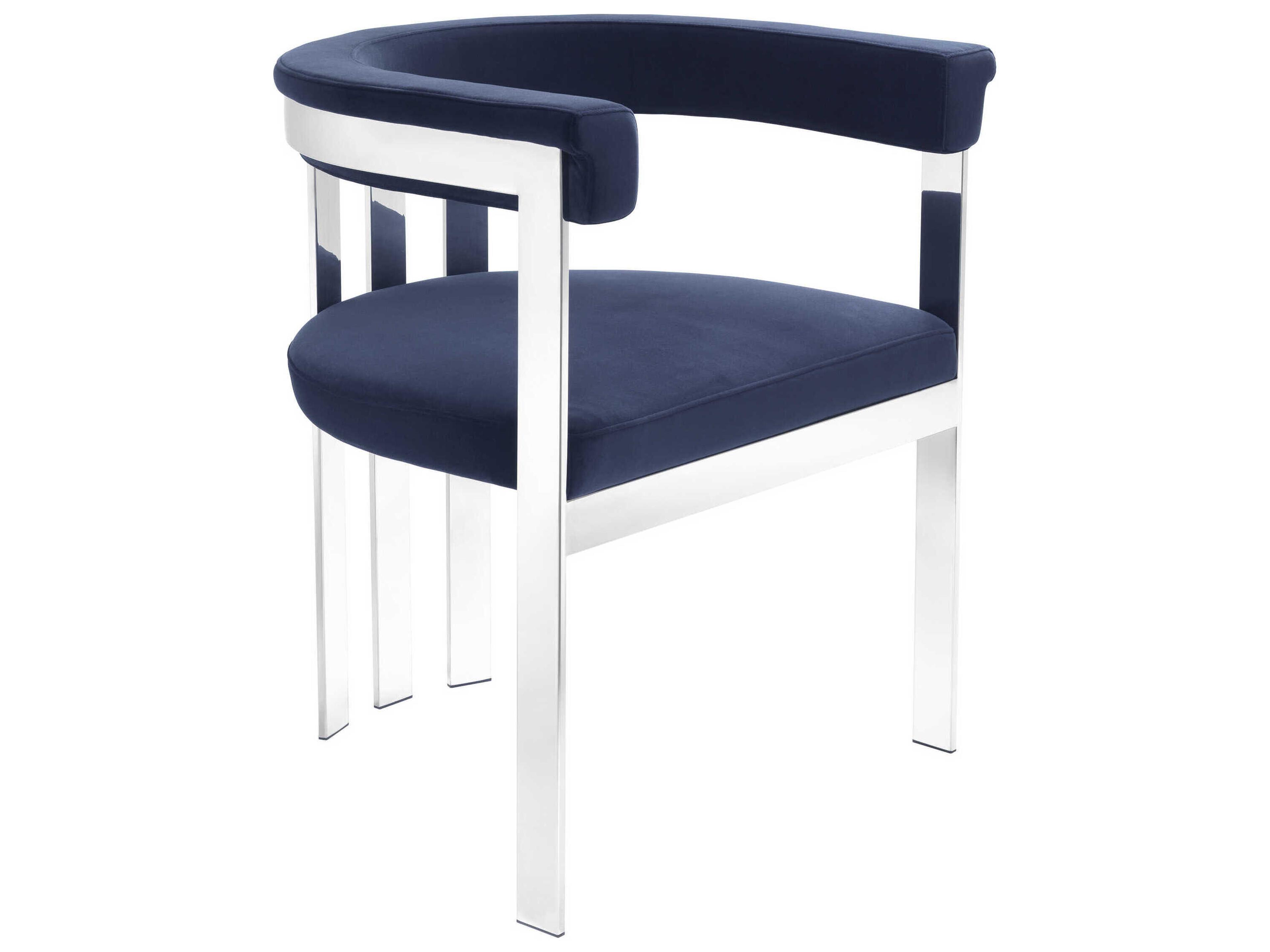 Eichholtz Clubhouse Blue Velvet Upholstered Arm Dining Chair