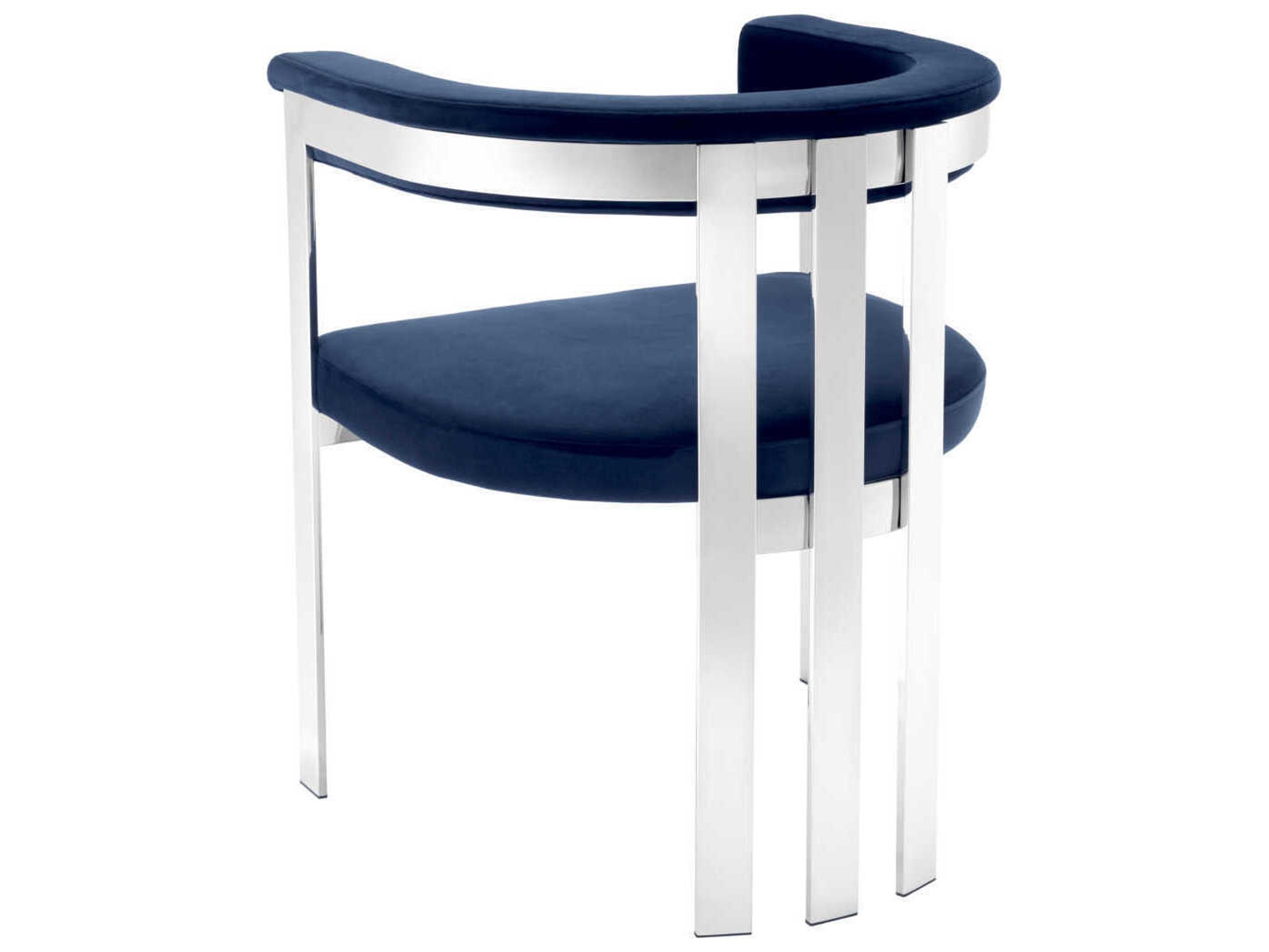 Eichholtz Clubhouse Blue Velvet Upholstered Arm Dining Chair