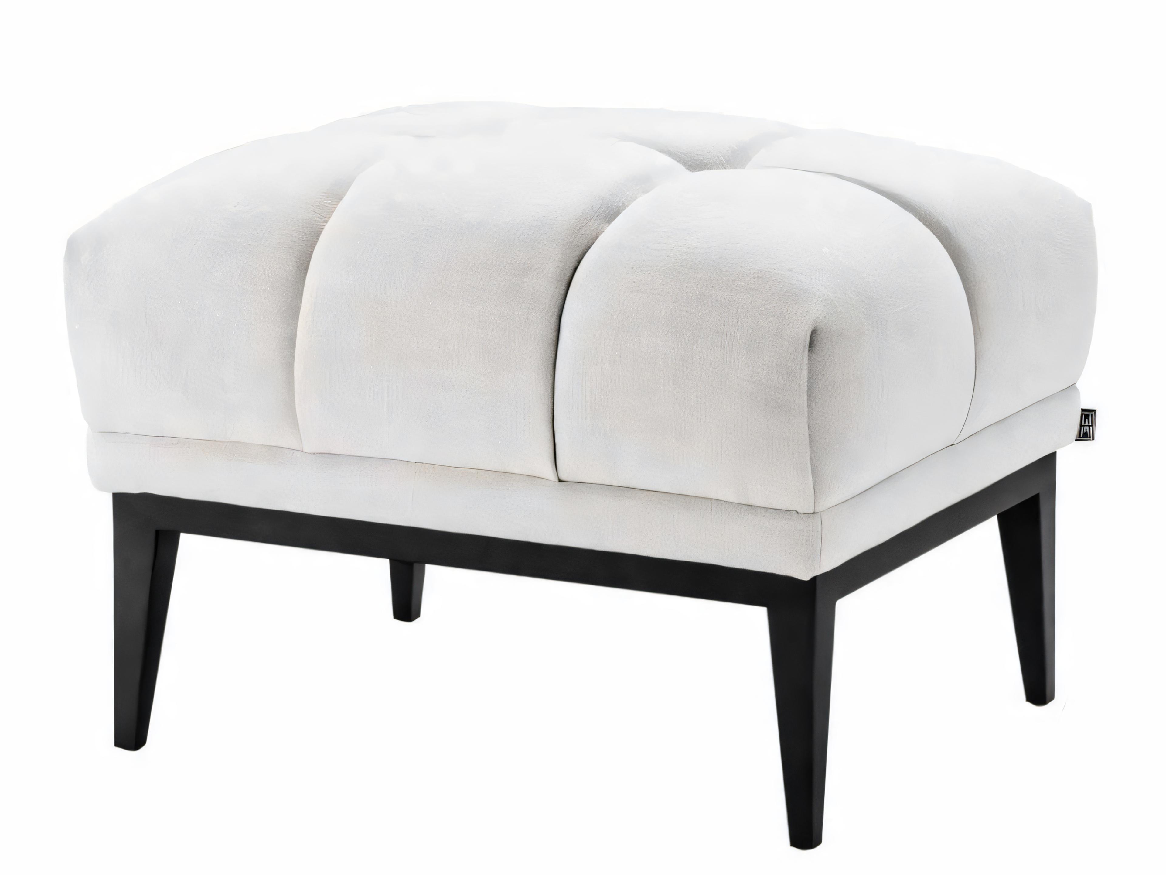 Eichholtz Aurelio Avalon White Gunmetal Base Cream Upholstered Ottoman