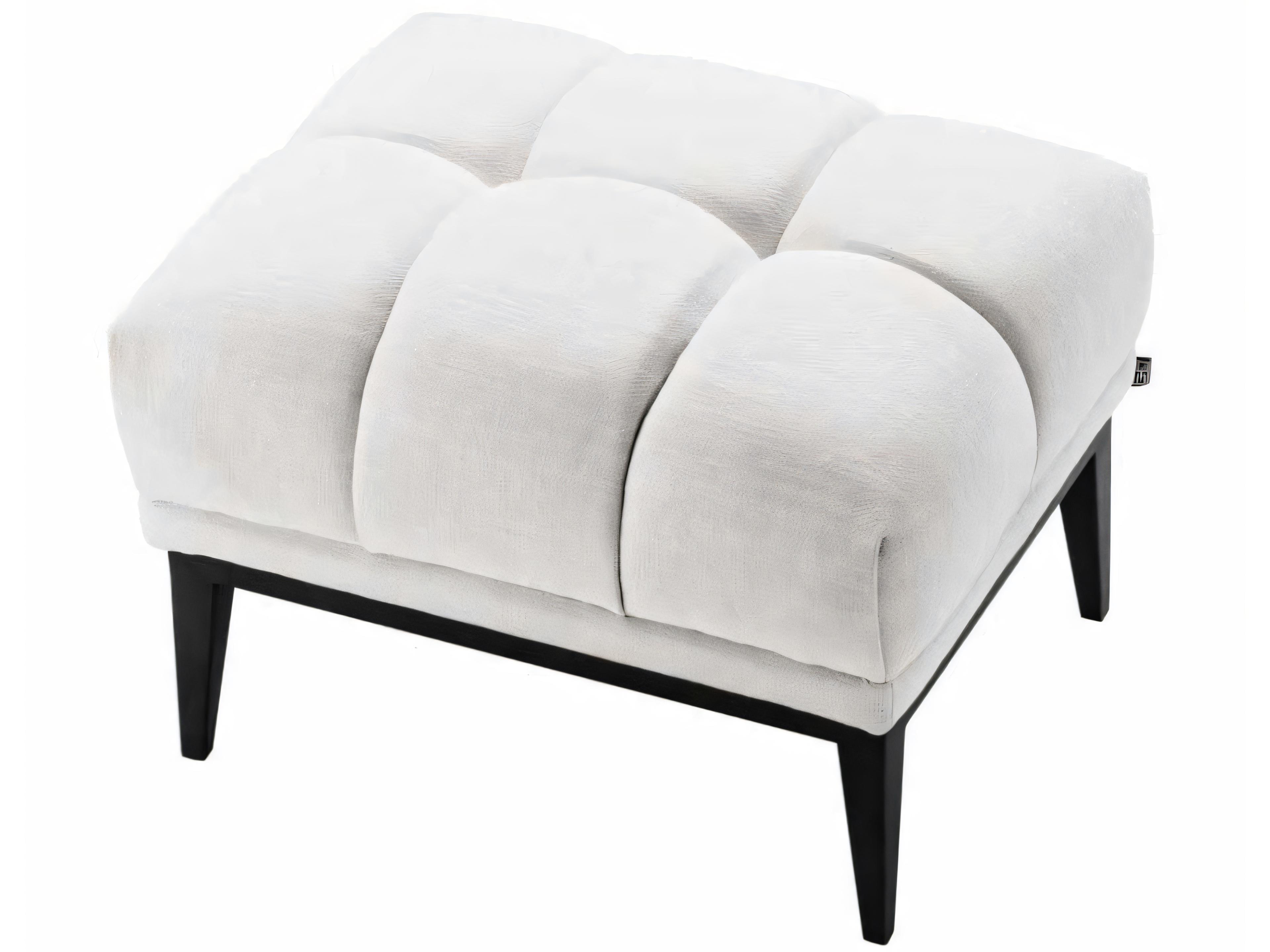 Eichholtz Aurelio Avalon White Gunmetal Base Cream Upholstered Ottoman