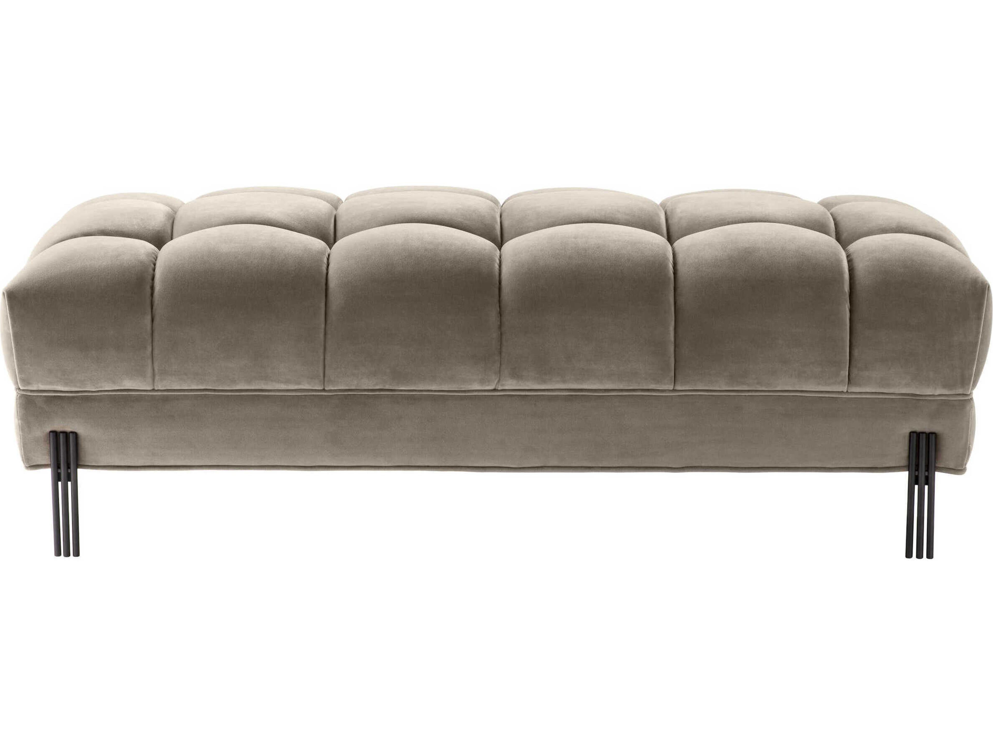 Eichholtz Sienna Savona Greige Velvet Black Legs Beige Upholstered Accent Bench