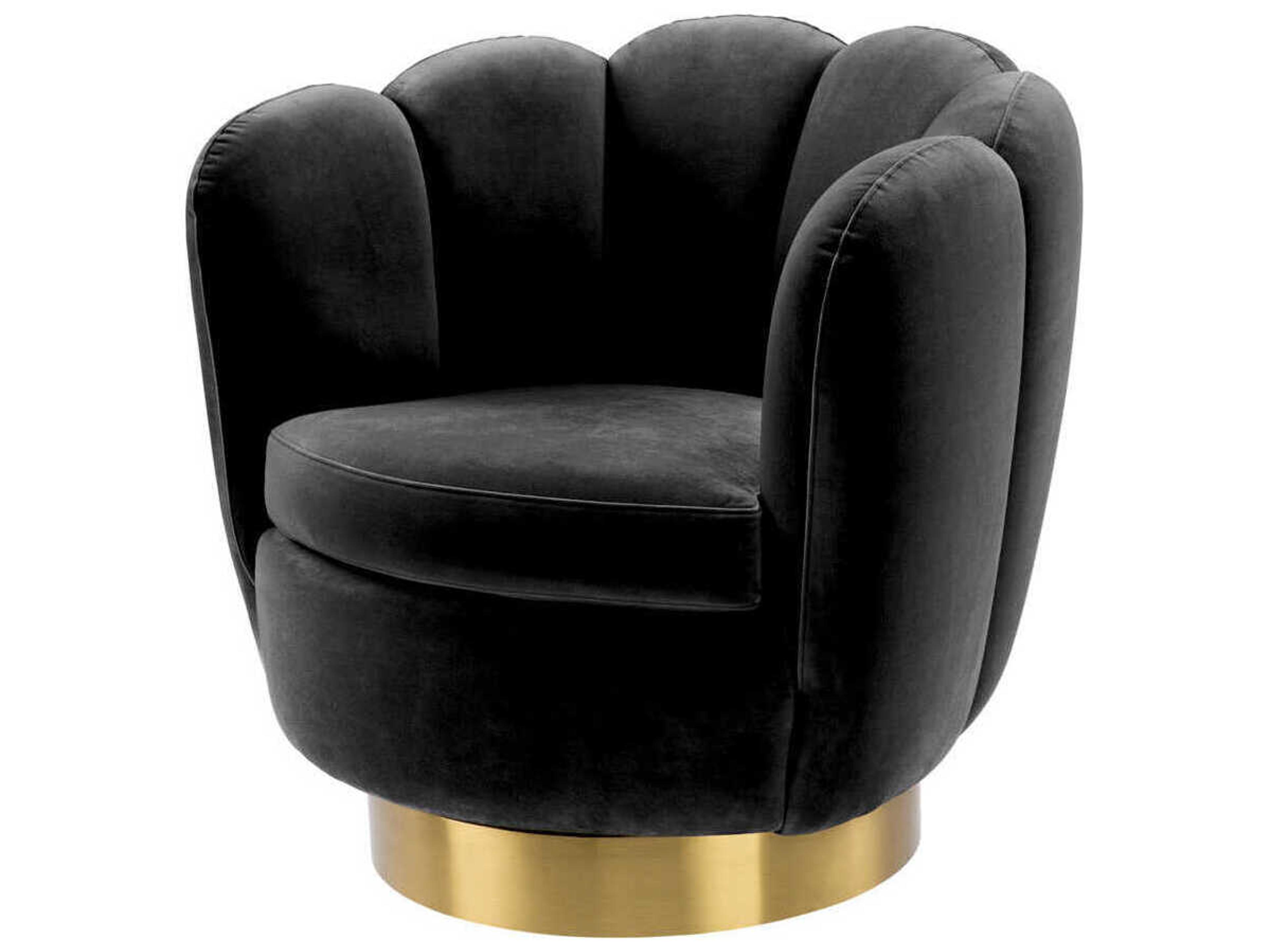 Mirage Swivel Gray Velvet Accent Chair with Brushed Brass Base