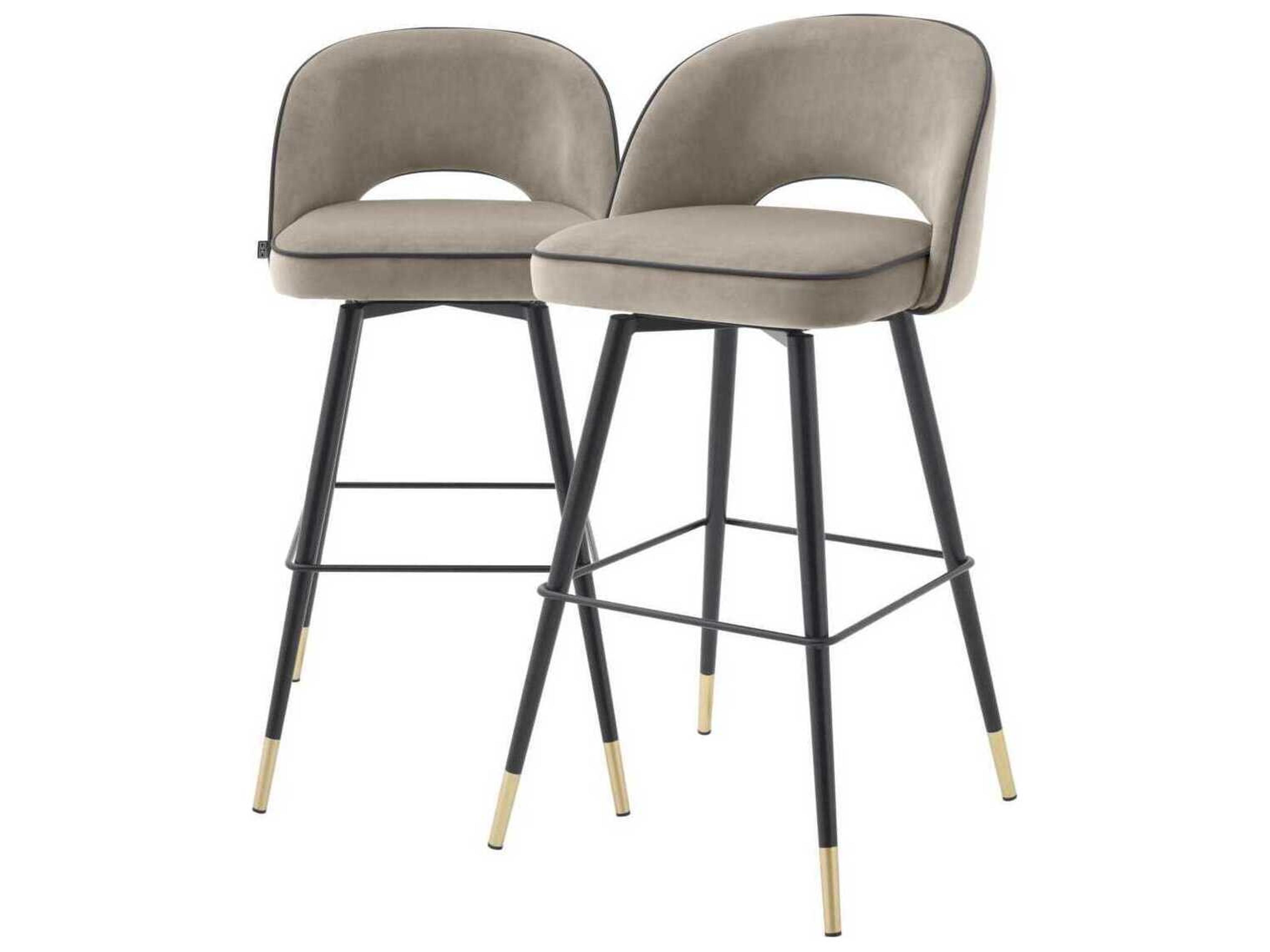 Eichholtz Cliff Velvet Upholstered Swivel Bar Stool Set of 2