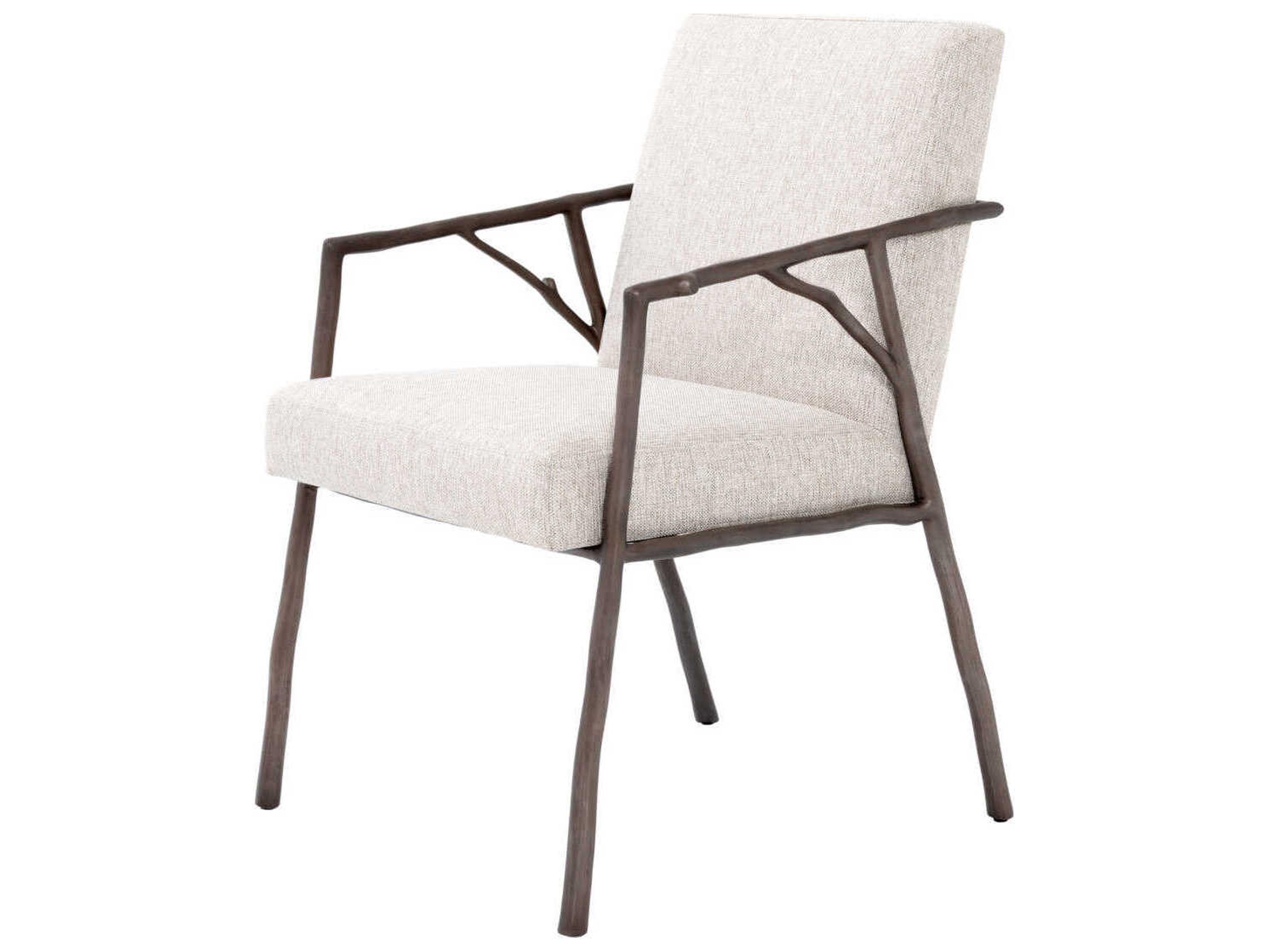 Eichholtz Antico Bronze Upholstered Arm Dining Chair