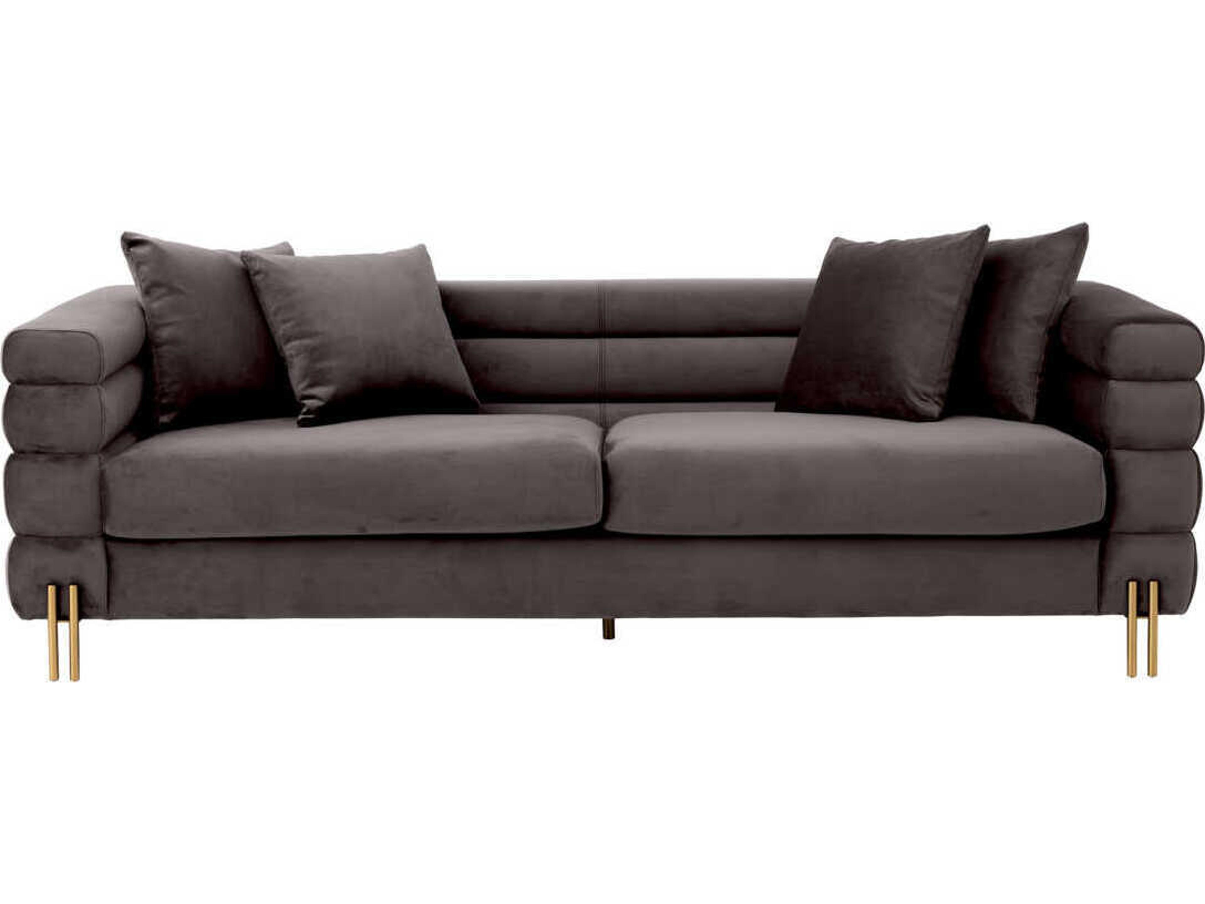 Eichholtz York Savona Grey Velvet Brushed Brass Legs Upholstered Sofa