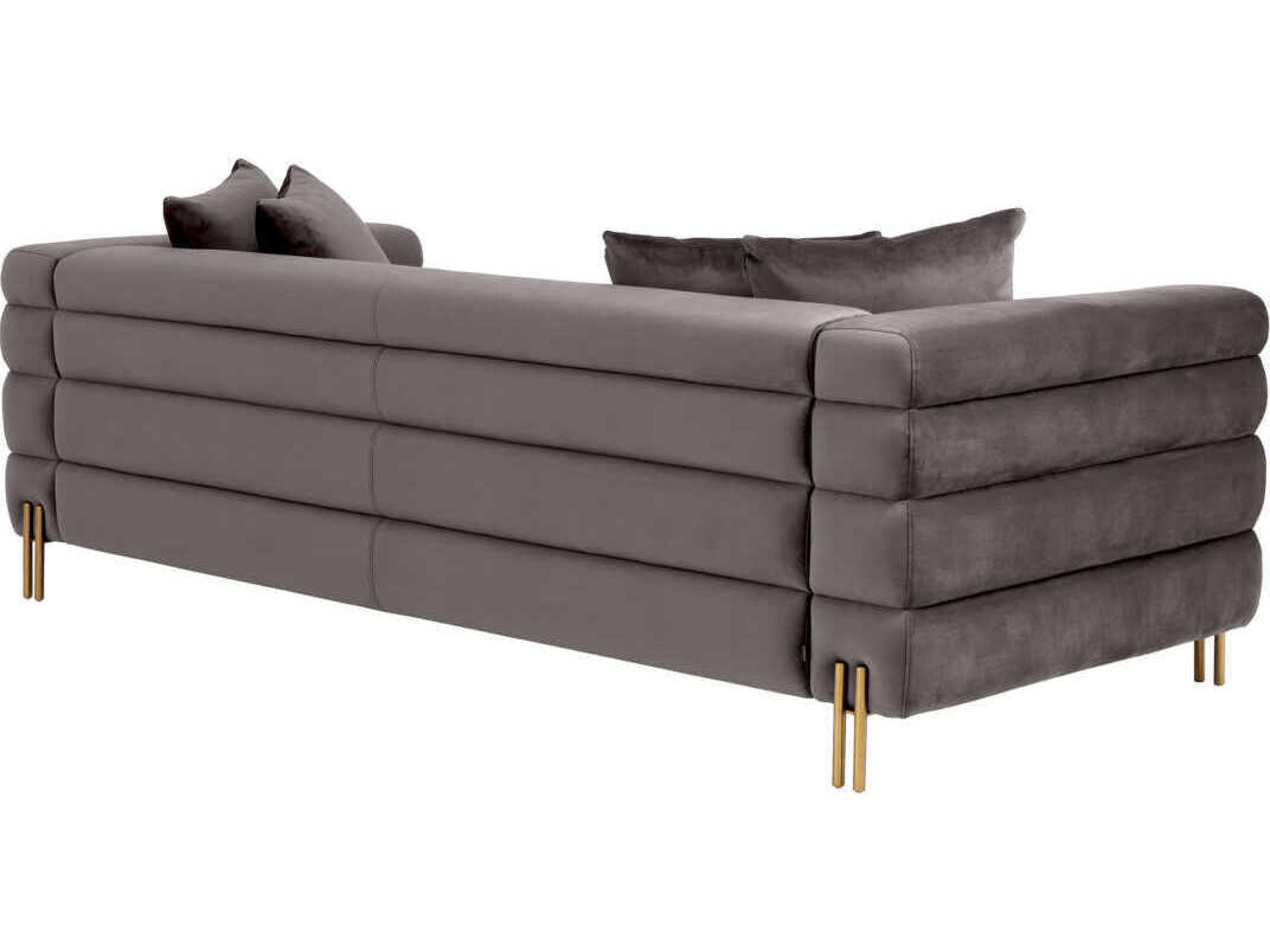 Eichholtz York Savona Grey Velvet Brushed Brass Legs Upholstered Sofa