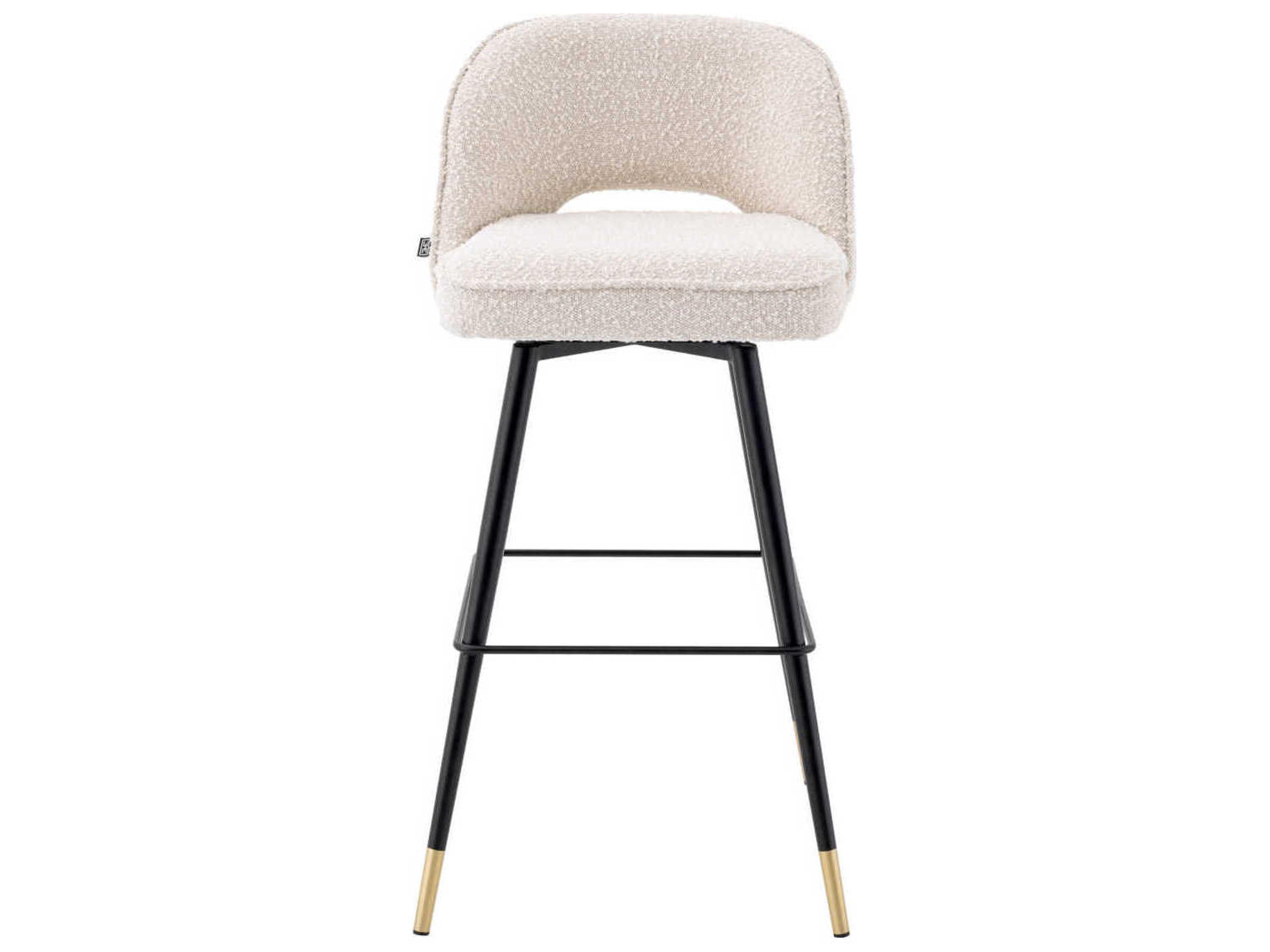 Eichholtz Cliff Boucle Cream Upholstered Swivel Bar Stool Set of 2