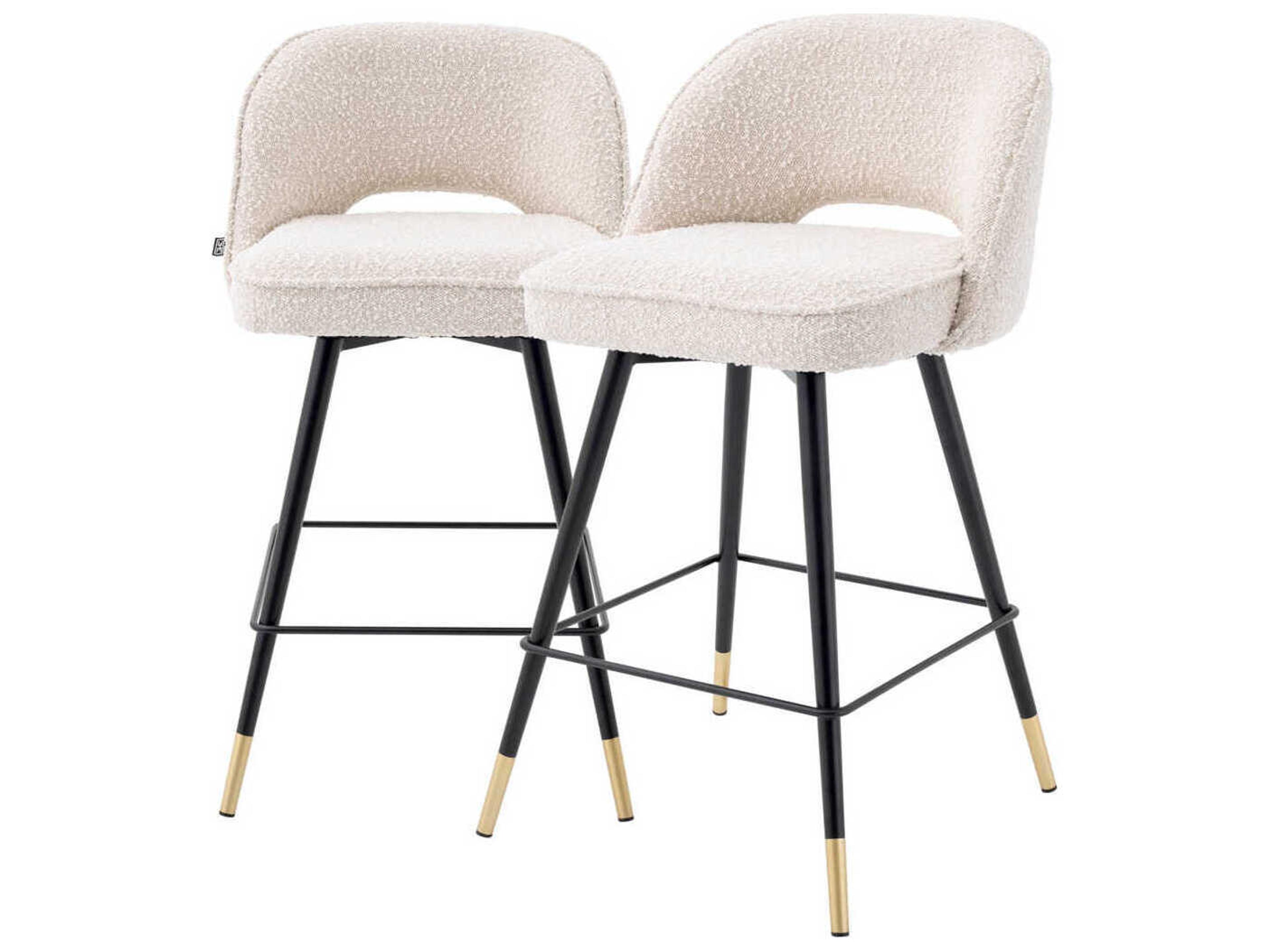 Eichholtz Cliff Boucle Cream Upholstered Swivel Counter Stool Set of 2