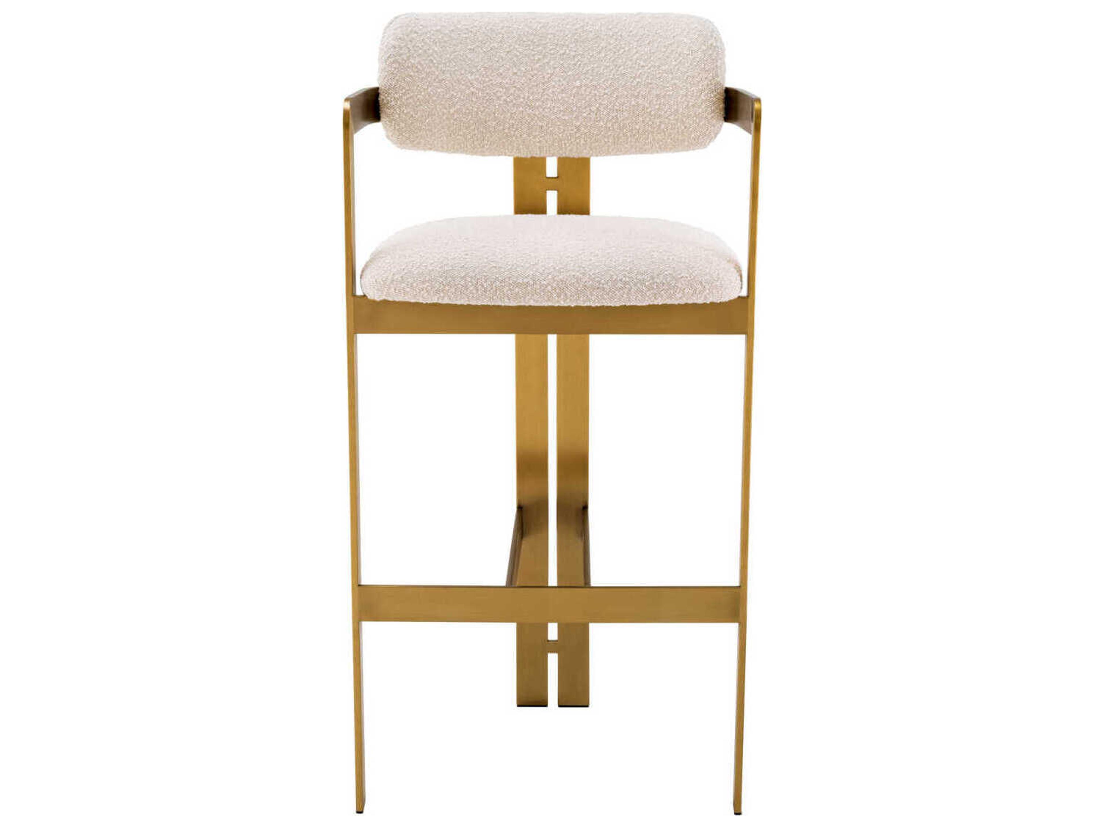 Eichholtz Donato Brushed Brass Boucle Cream Upholstered Bar Stool