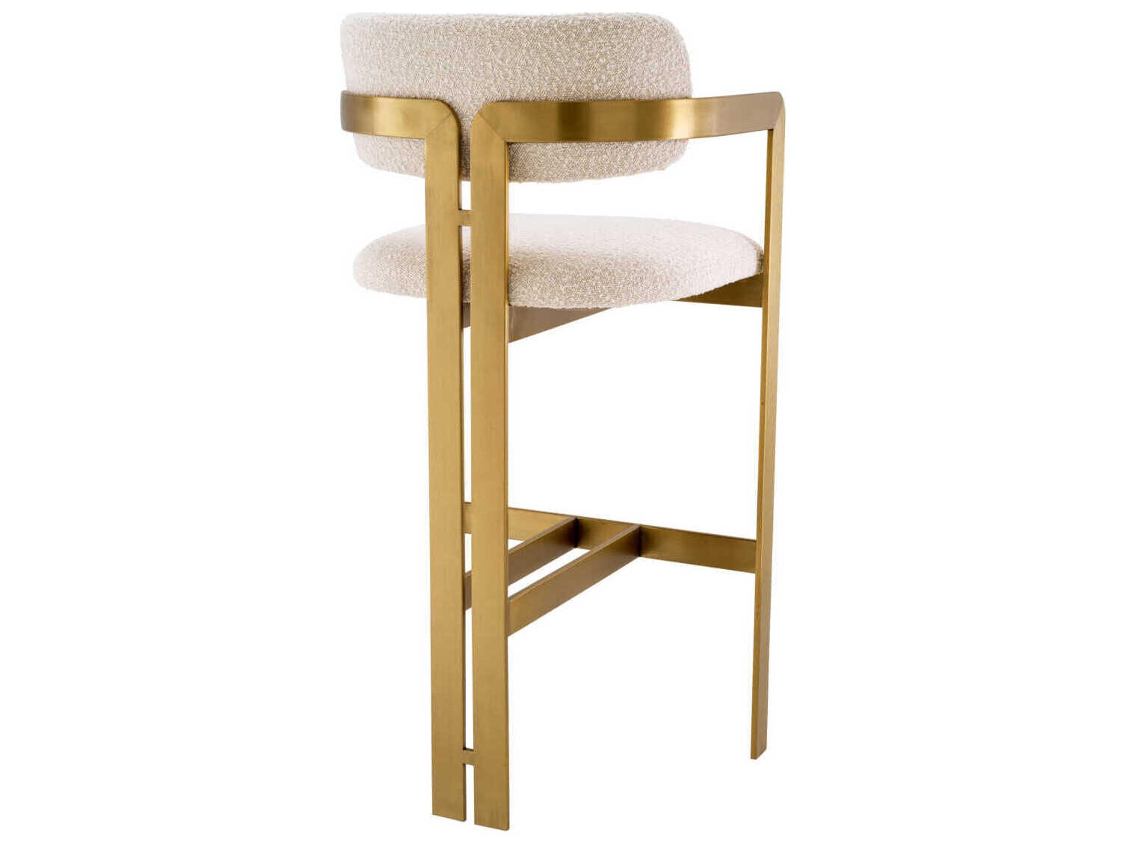 Eichholtz Donato Brushed Brass Boucle Cream Upholstered Bar Stool