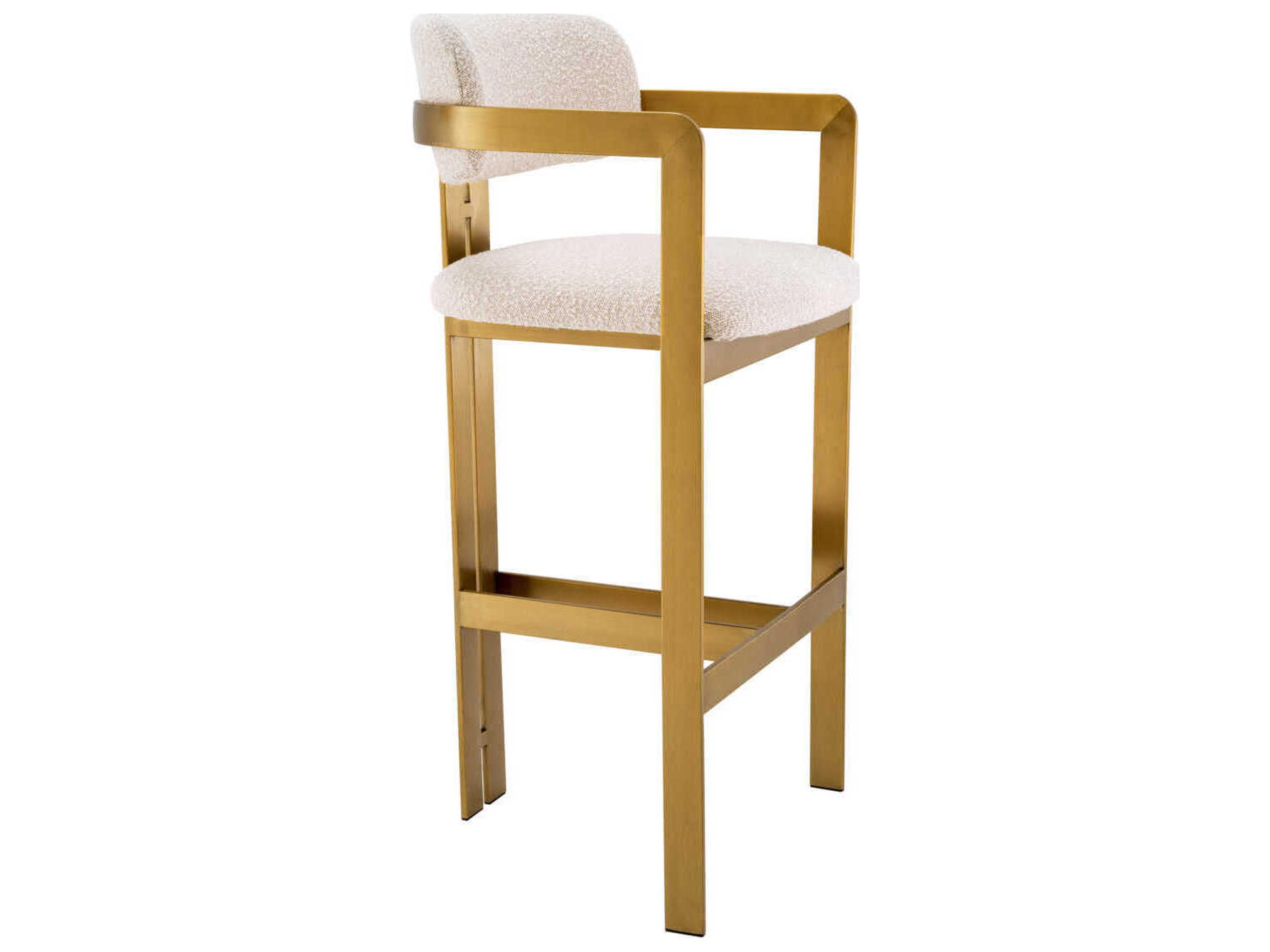 Eichholtz Donato Brushed Brass Boucle Cream Upholstered Bar Stool