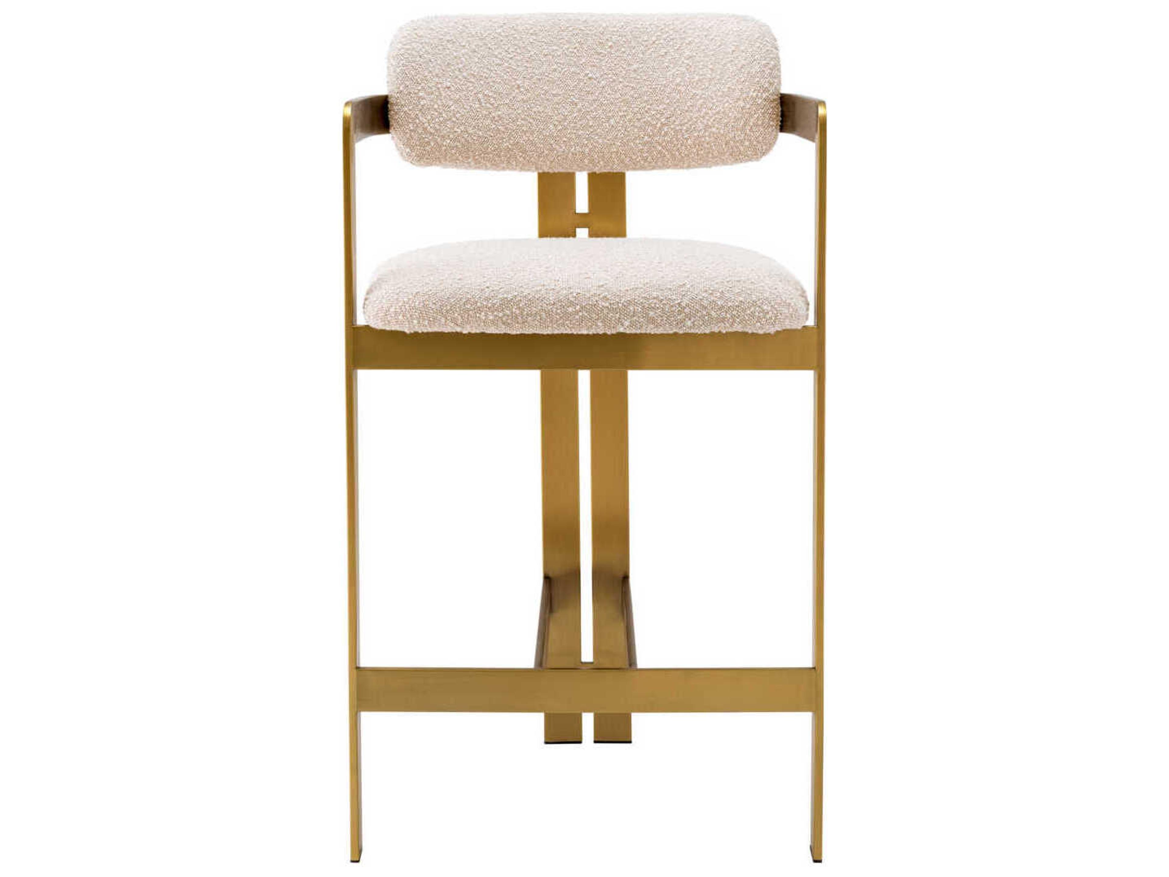 Eichholtz Donato Brushed Brass Boucle Cream Upholstered Counter Stool