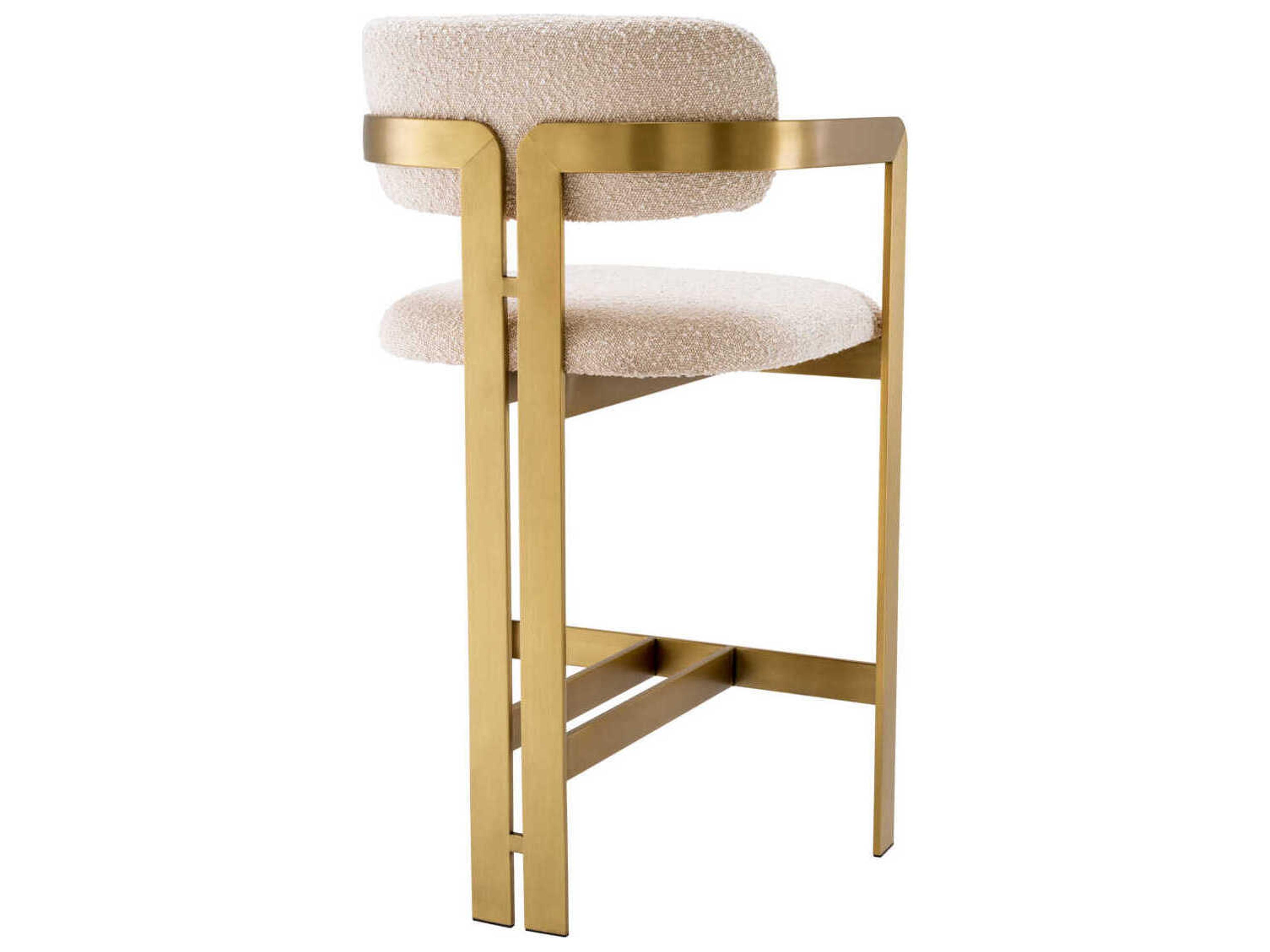 Eichholtz Donato Brushed Brass Boucle Cream Upholstered Counter Stool