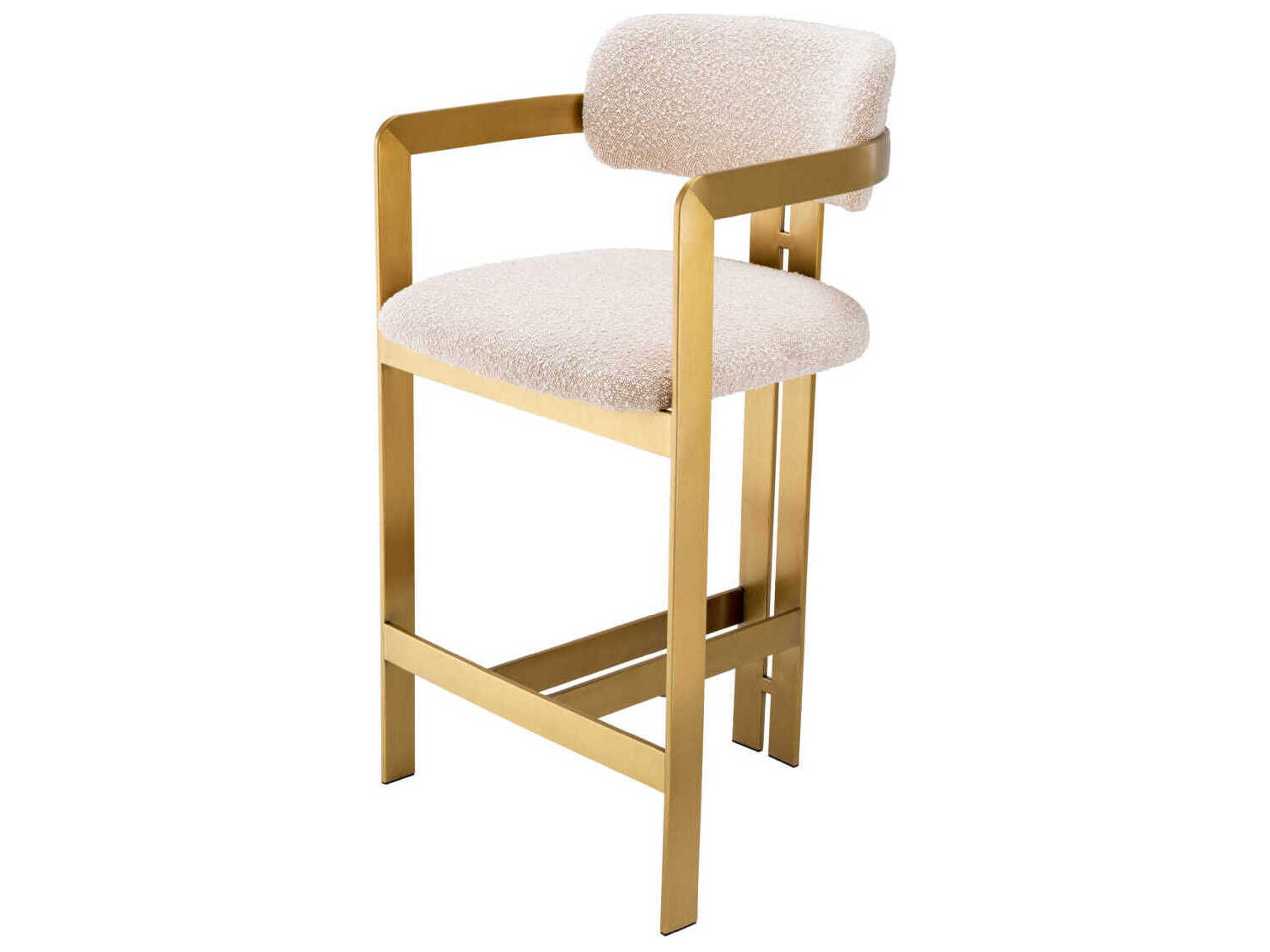 Eichholtz Donato Brushed Brass Boucle Cream Upholstered Counter Stool