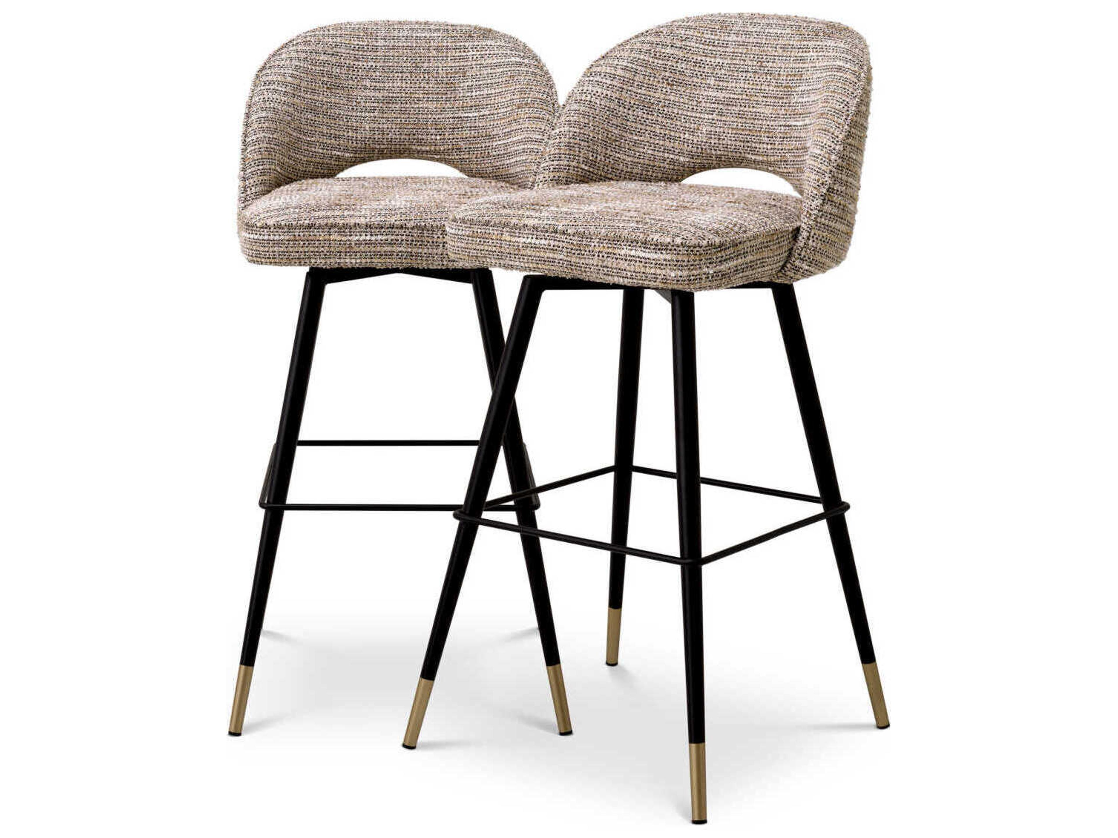 Eichholtz Cliff Mademoiselle Beige Upholstered Swivel Bar Stool Set of 2