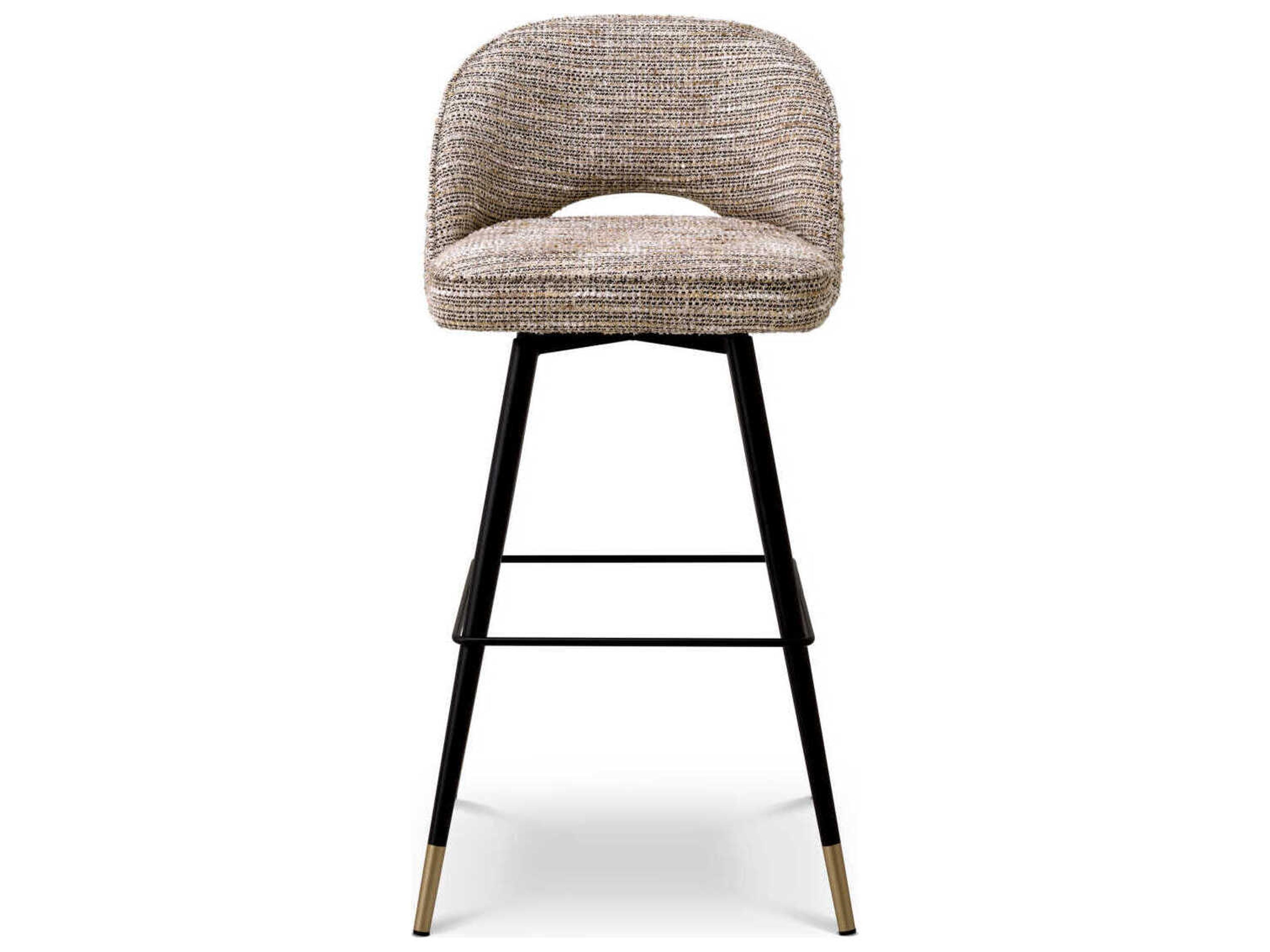 Eichholtz Cliff Mademoiselle Beige Upholstered Swivel Bar Stool Set of 2