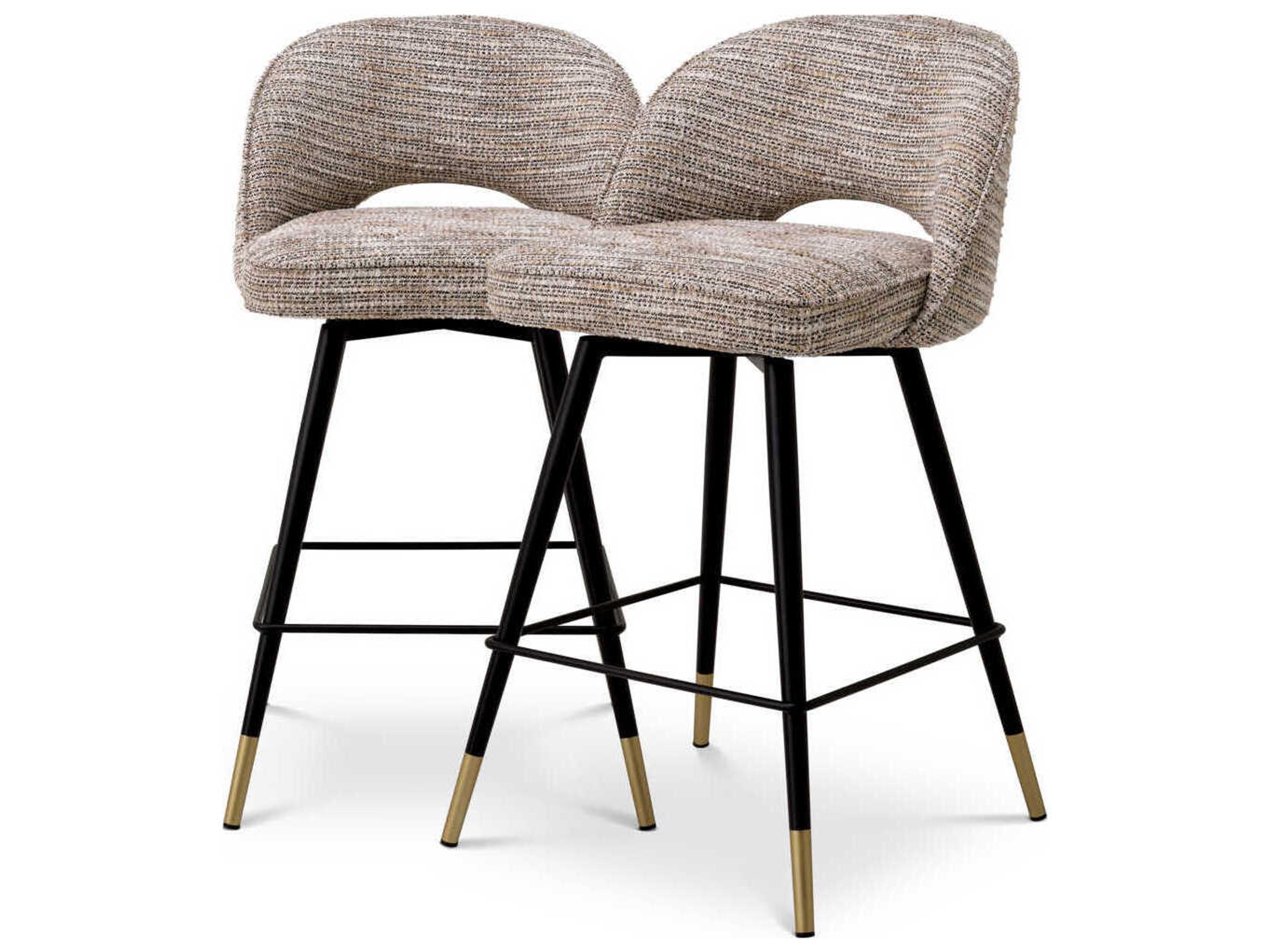 Eichholtz Cliff Mademoiselle Beige Upholstered Swivel Counter Stool Set of 2