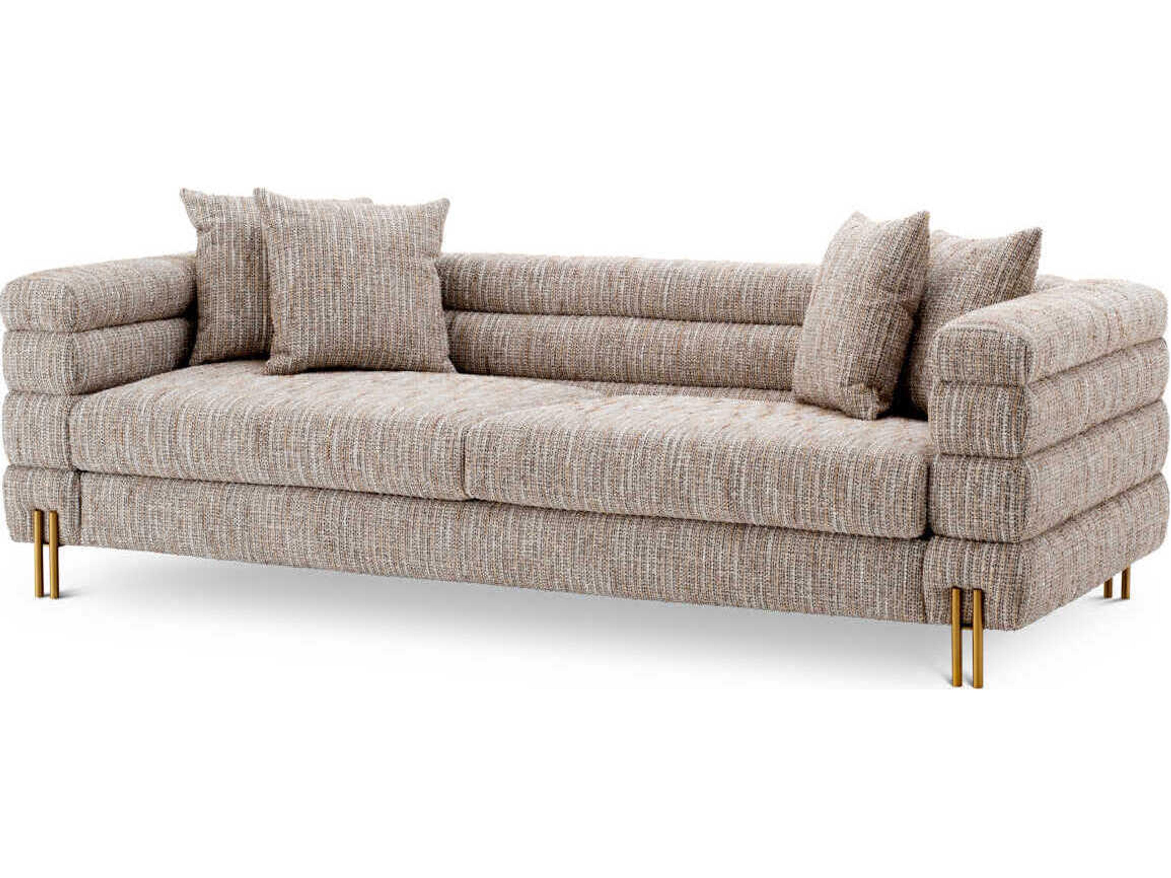 York Sofa in Mademoiselle Beige with Brushed Brass Legs