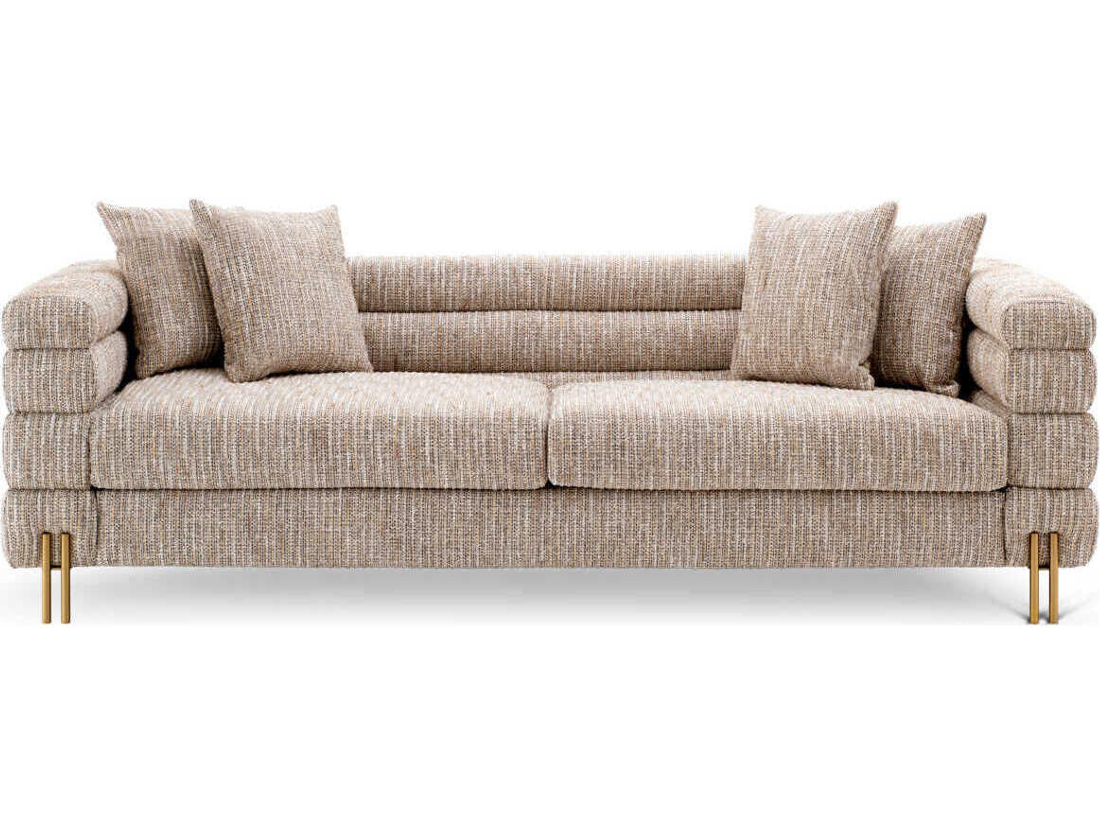 Eichholtz York Mademoiselle Beige Brushed Brass Legs Upholstered Sofa