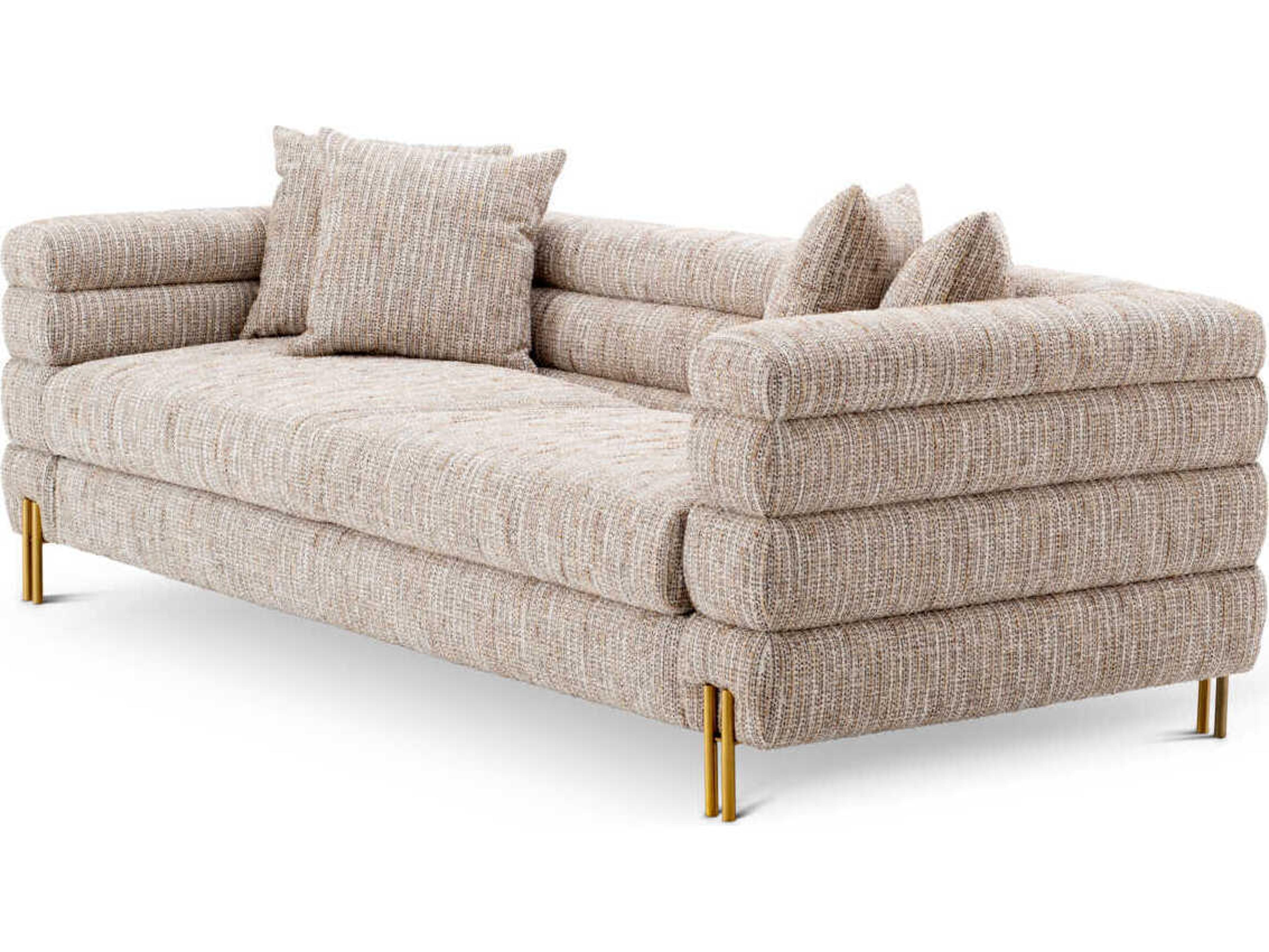 Eichholtz York Mademoiselle Beige Brushed Brass Legs Upholstered Sofa