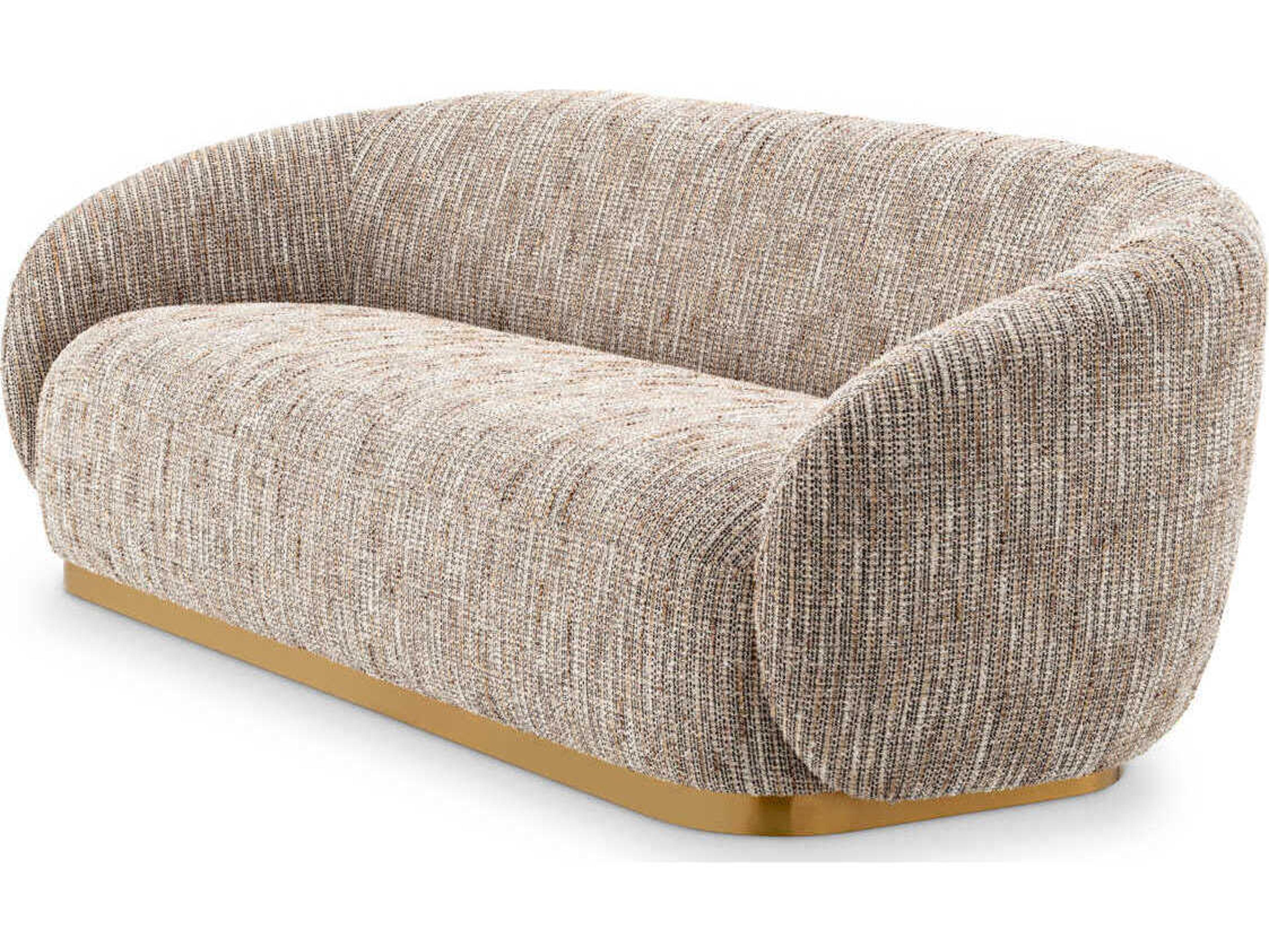 Eichholtz Brice Mademoiselle Beige Brushed Brass Base Upholstered Sofa