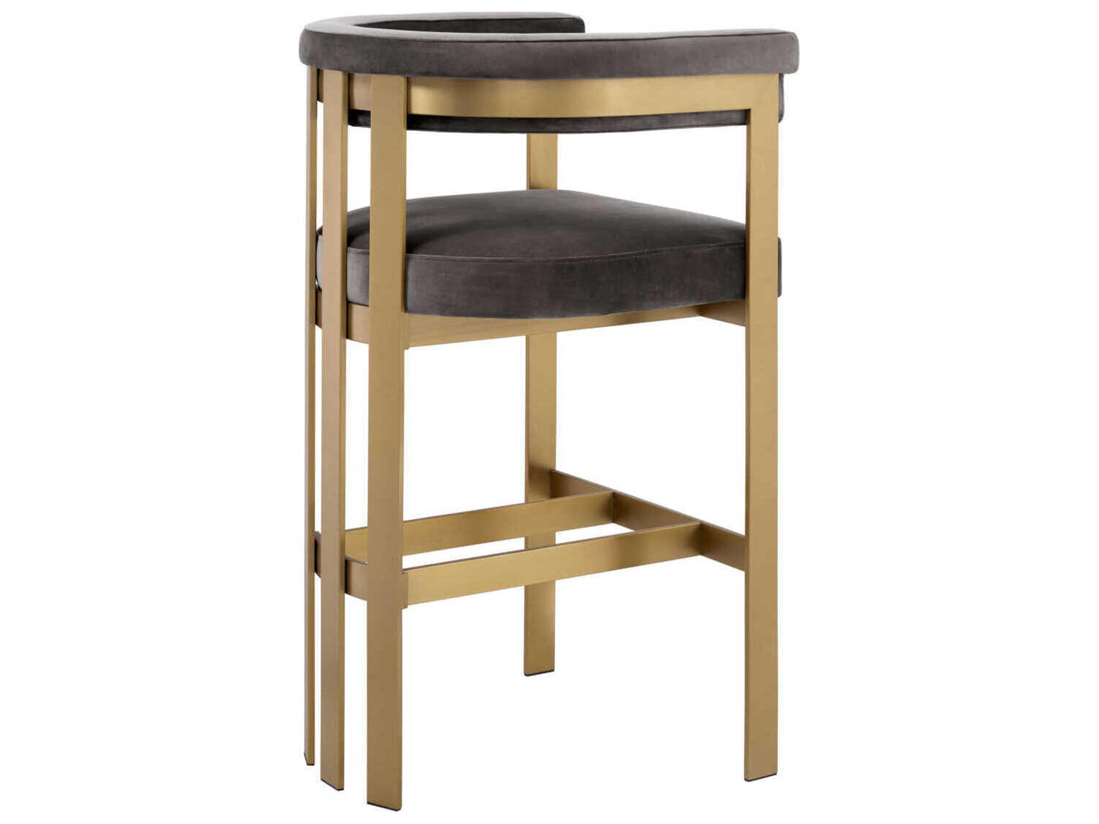 Eichholtz Clubhouse Brushed Brass Savona Grey Velvet Upholstered Bar Stool
