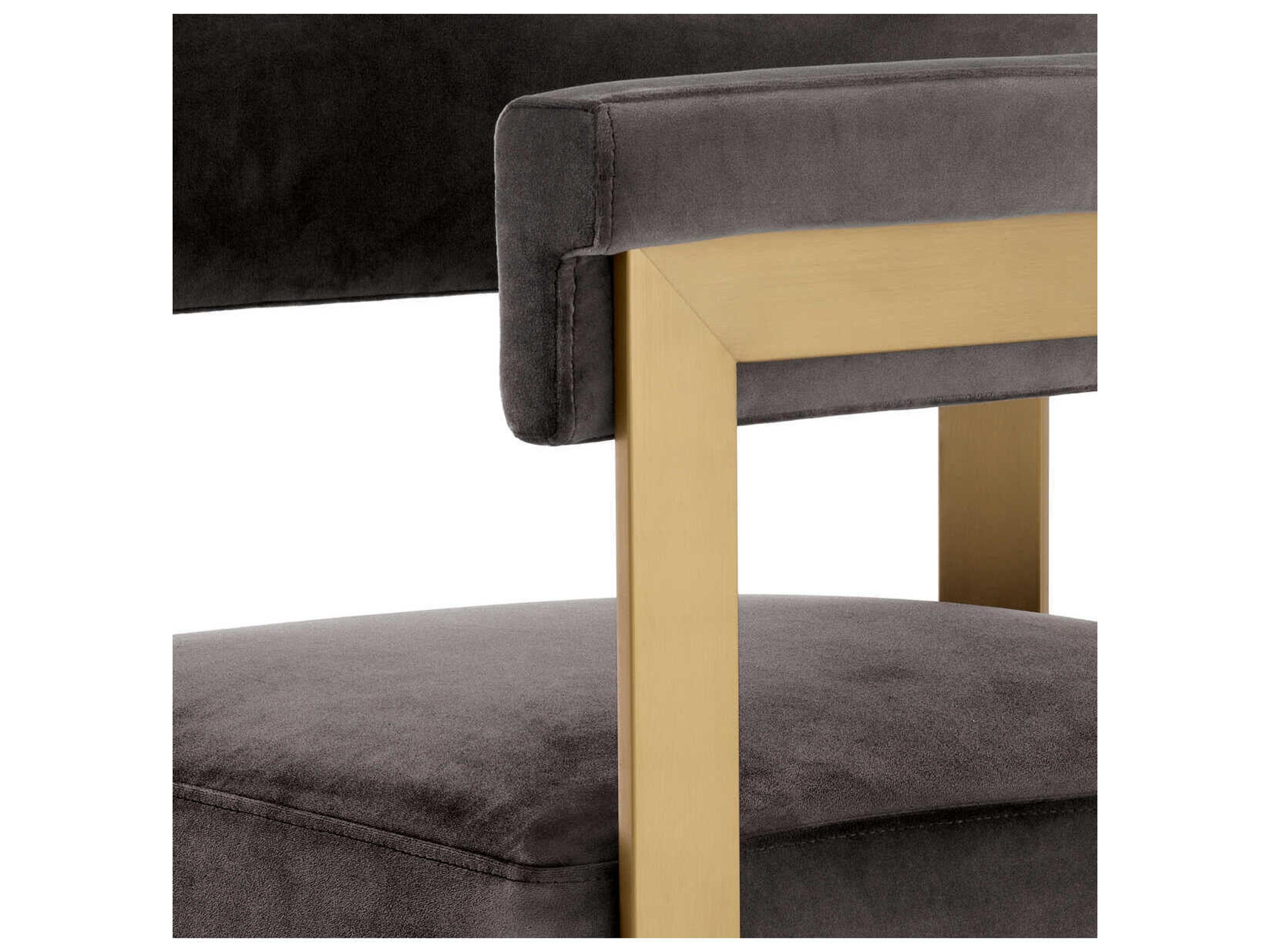 Eichholtz Clubhouse Brushed Brass Savona Grey Velvet Upholstered Bar Stool