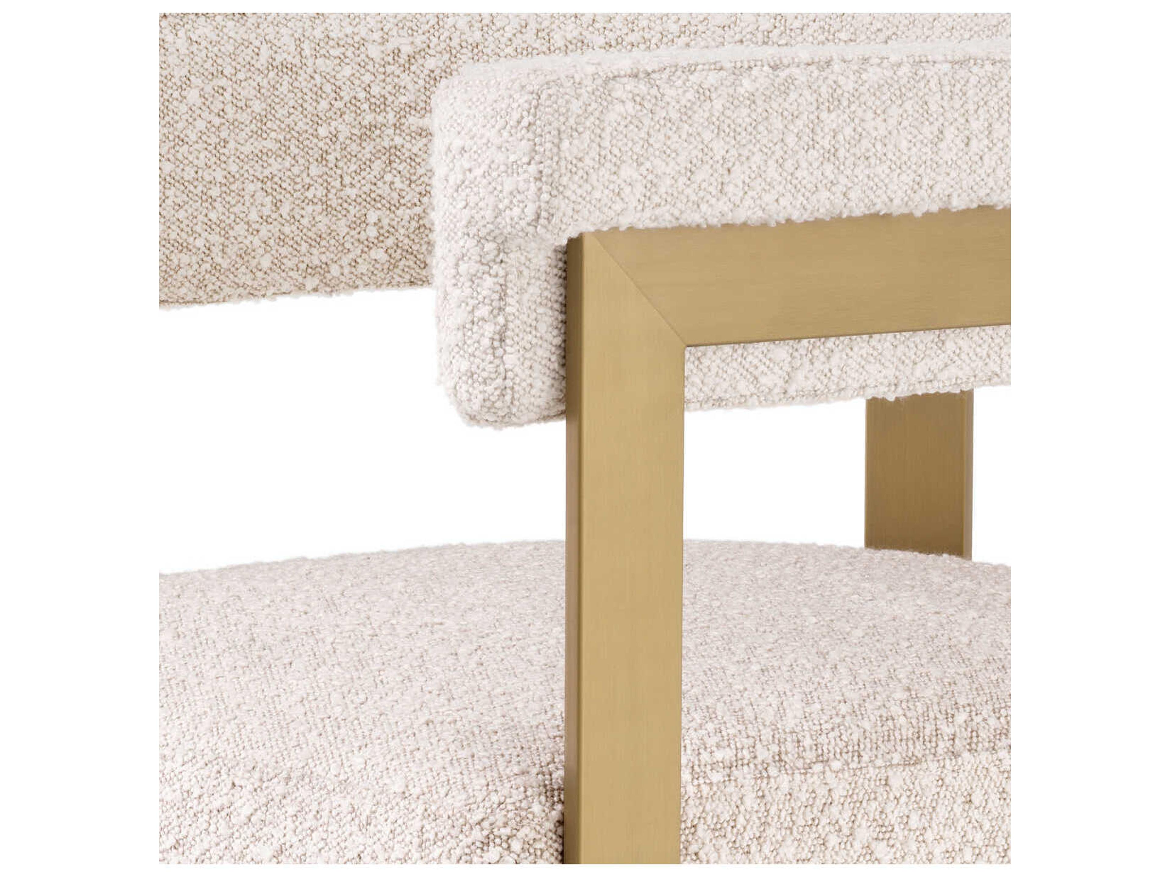 Eichholtz Clubhouse Brushed Brass Boucle Cream Upholstered Bar Stool