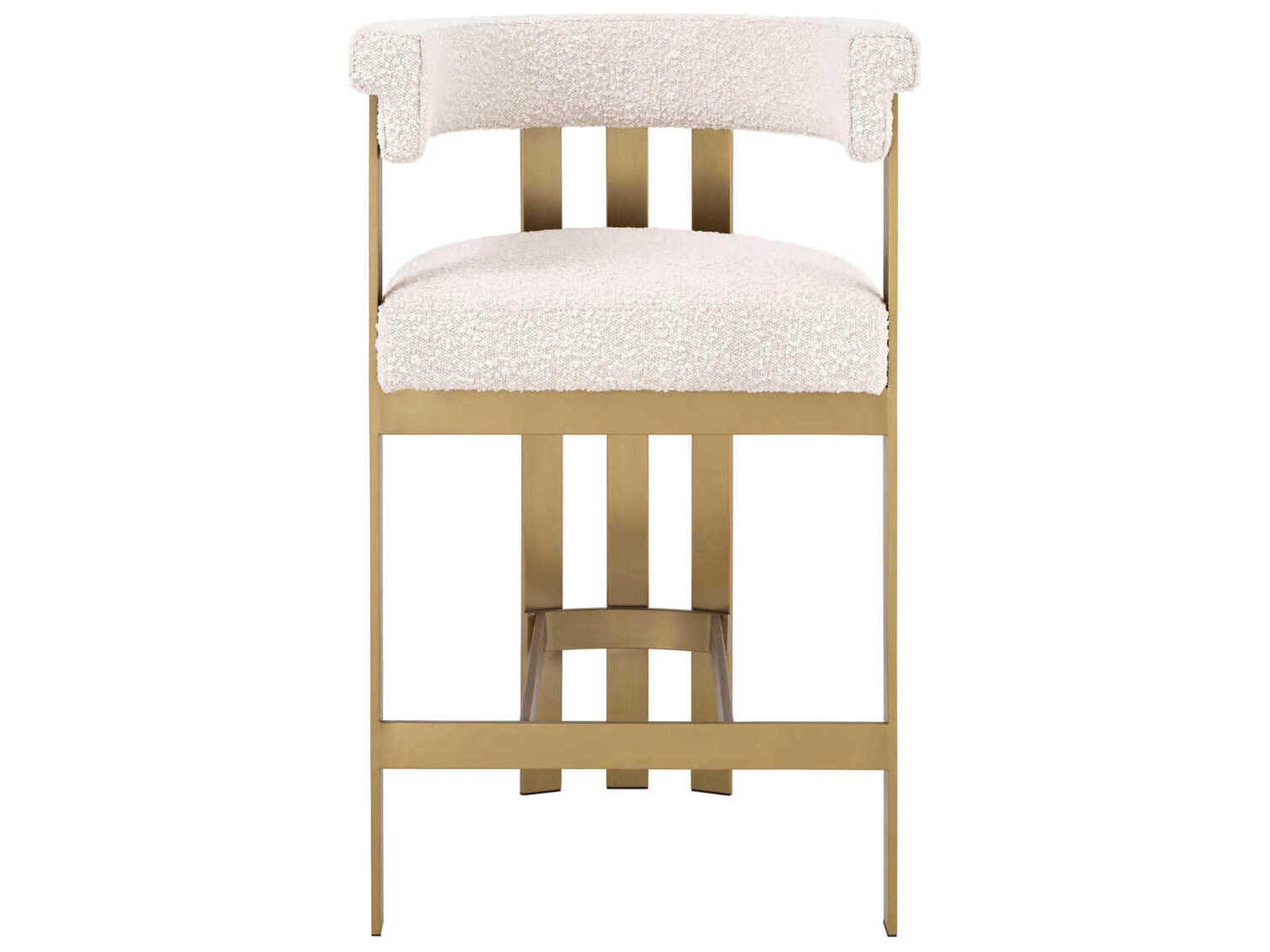 Eichholtz Clubhouse Brushed Brass Boucle Cream Upholstered Counter Stool