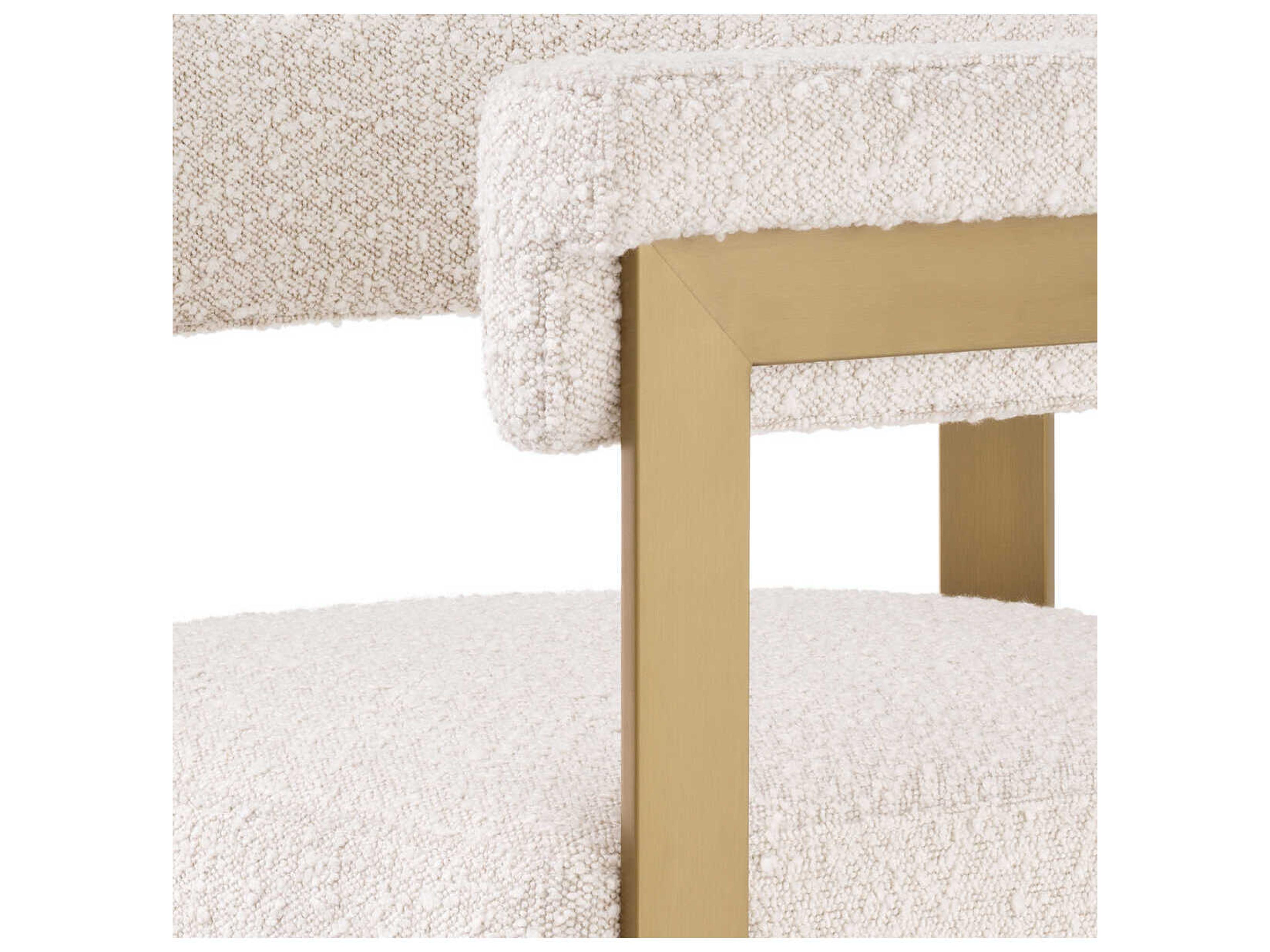 Eichholtz Clubhouse Brushed Brass Boucle Cream Upholstered Counter Stool