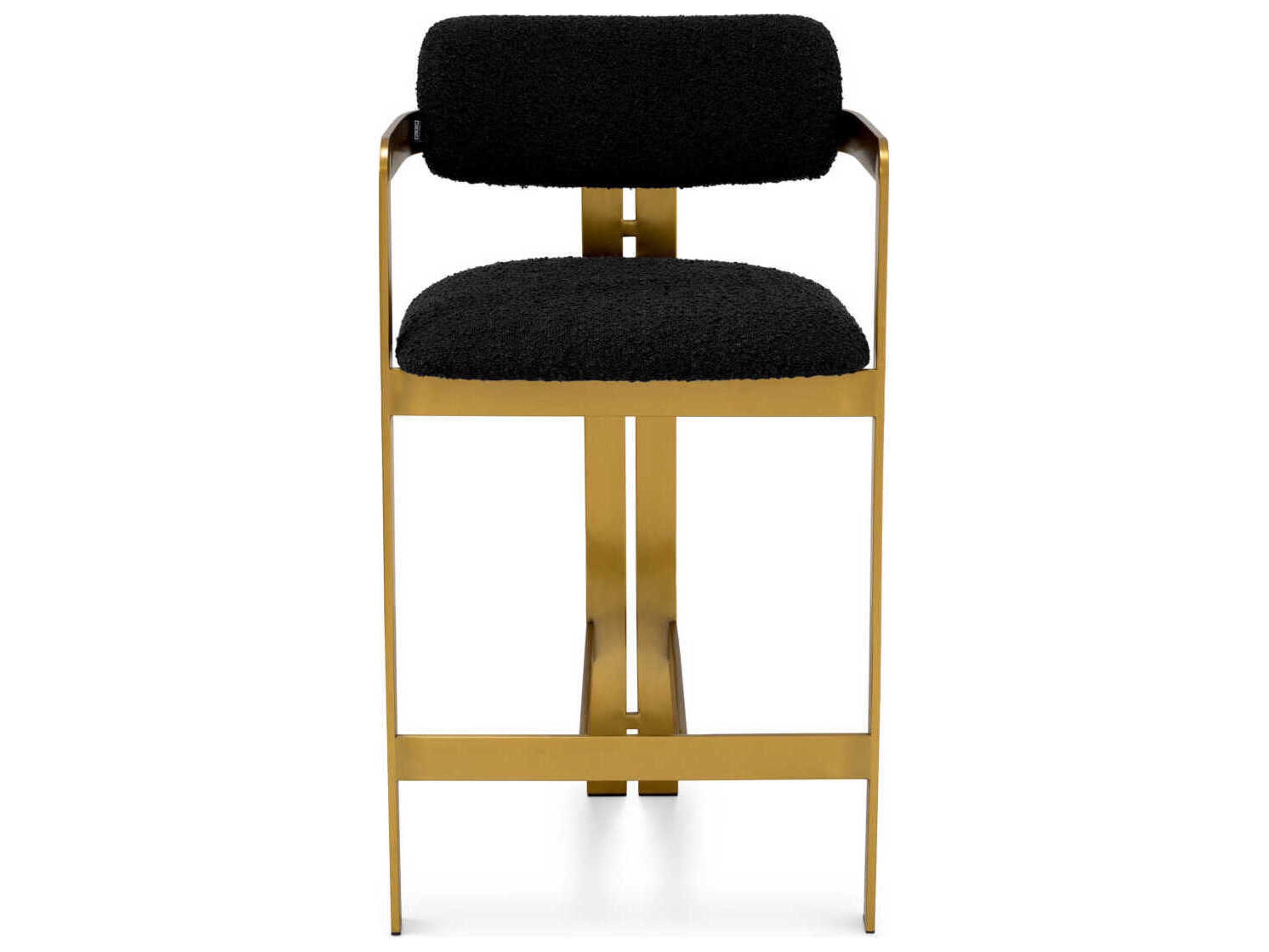 Eichholtz Donato Boucle Black Brushed Brass Upholstered Counter Stool