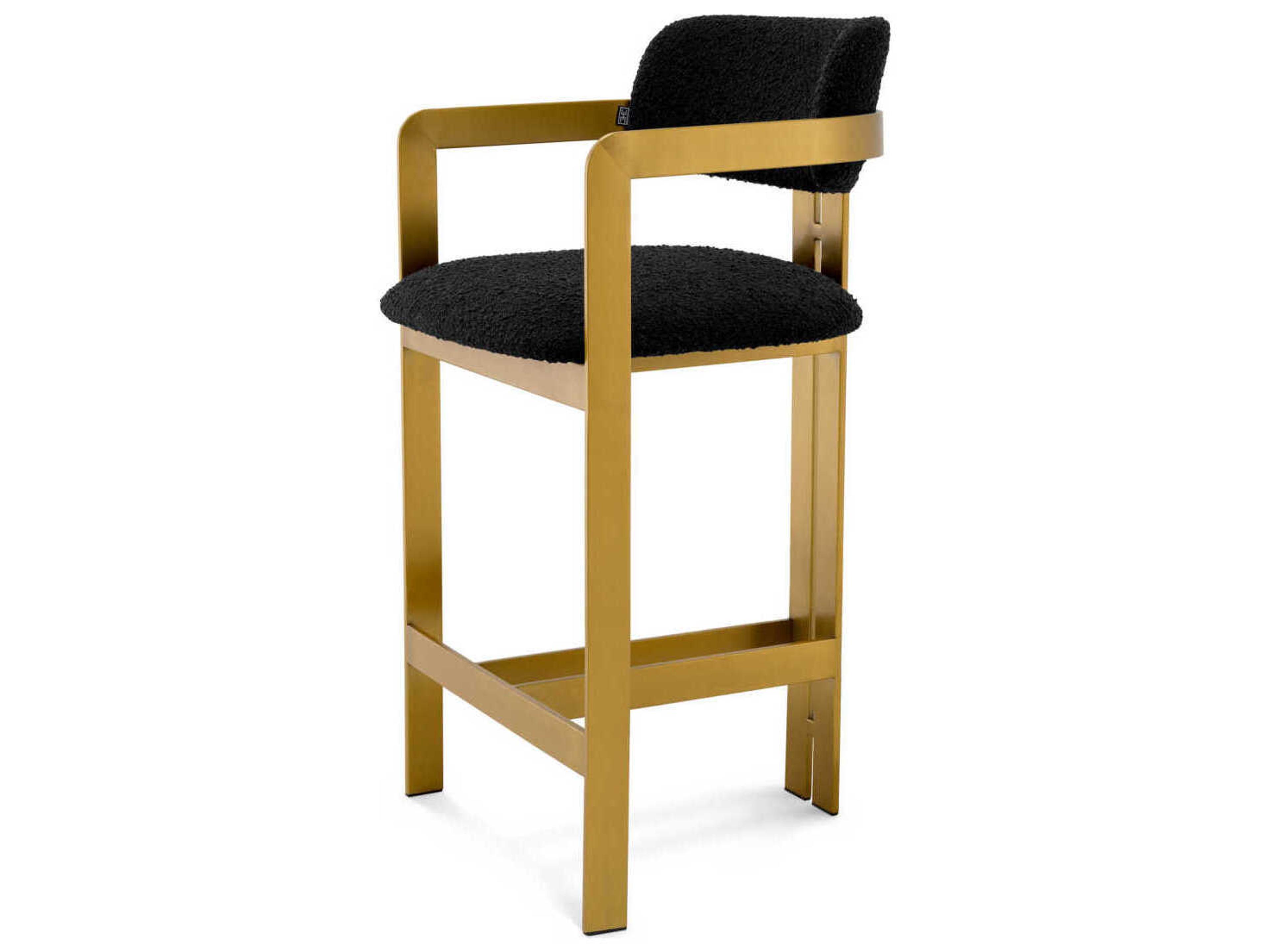 Eichholtz Donato Boucle Black Brushed Brass Upholstered Counter Stool