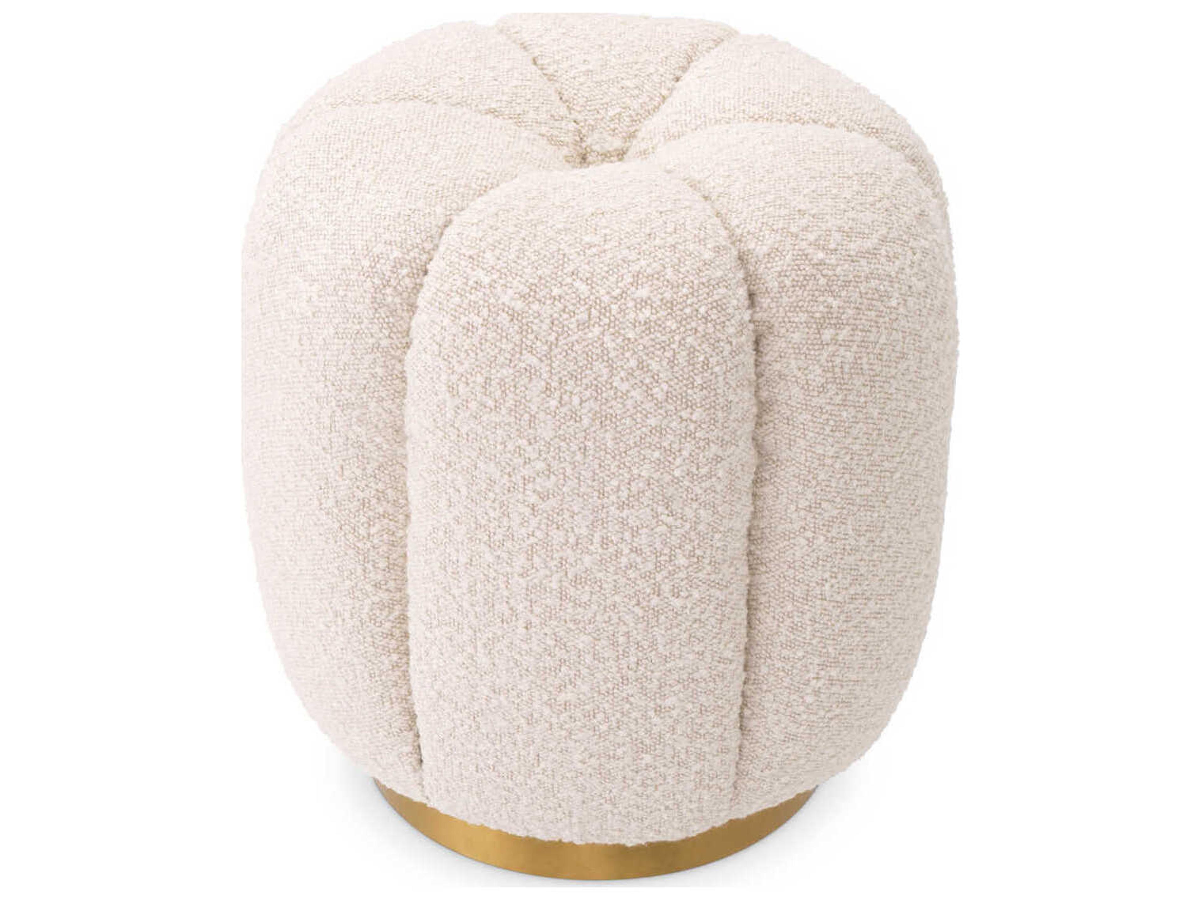 Eichholtz Orchanic Boucle Cream Brushed Brass Base Upholstered Accent Stool