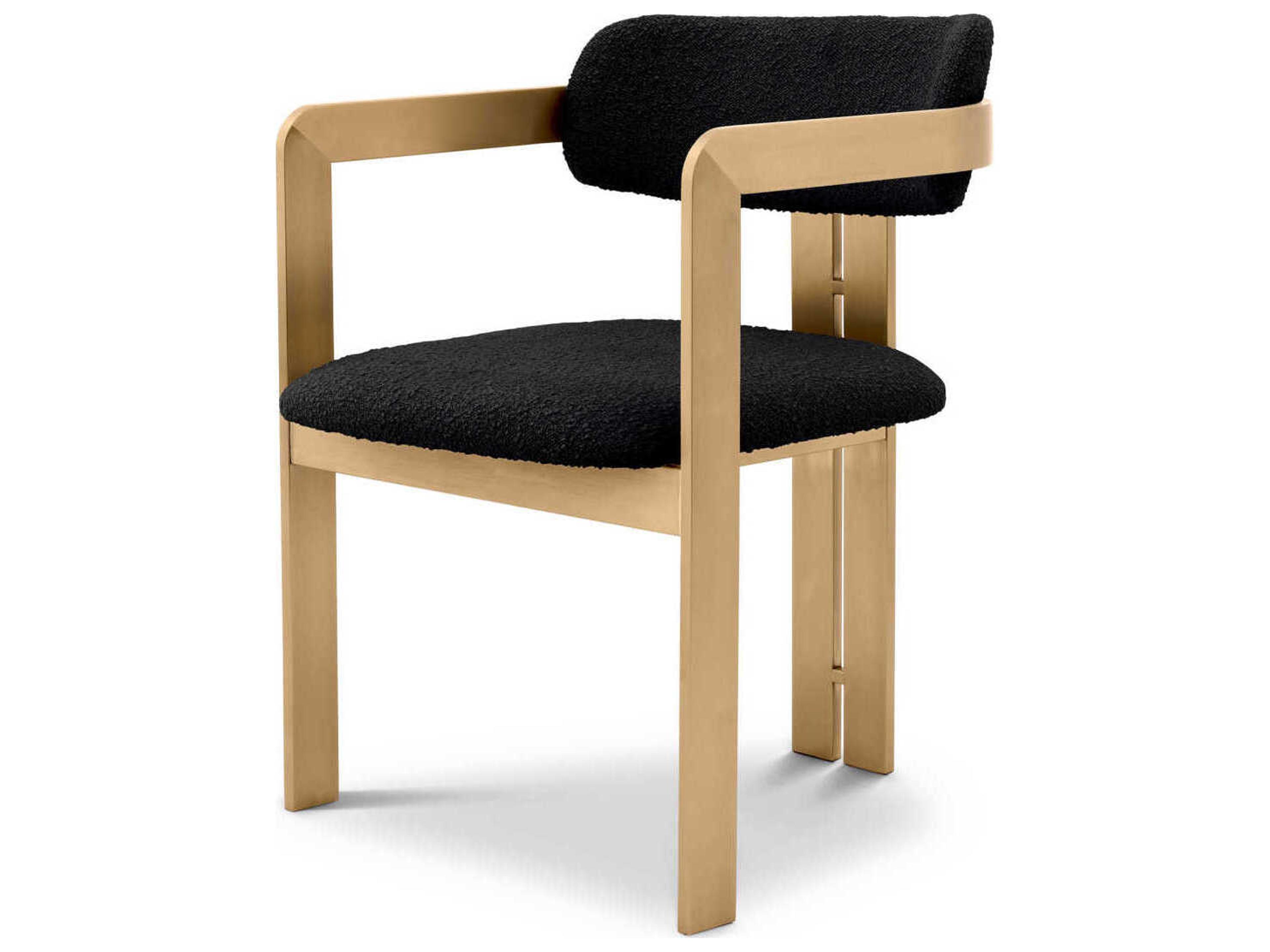 Donato Dining Chair in Black Bouclé and Brushed Brass