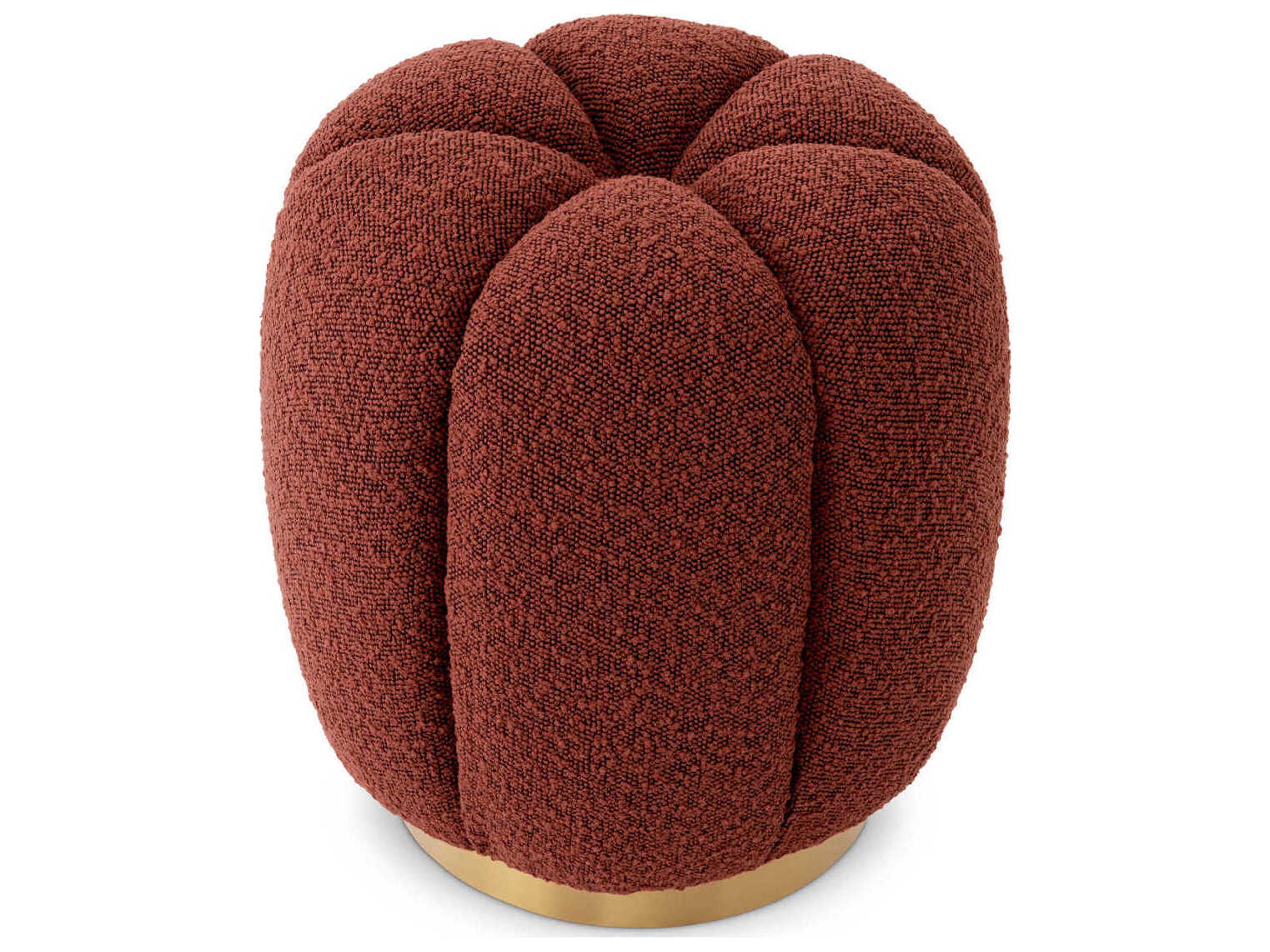 Eichholtz Orchanic Boucle Rouge Brushed Brass Base Red Upholstered Accent Stool