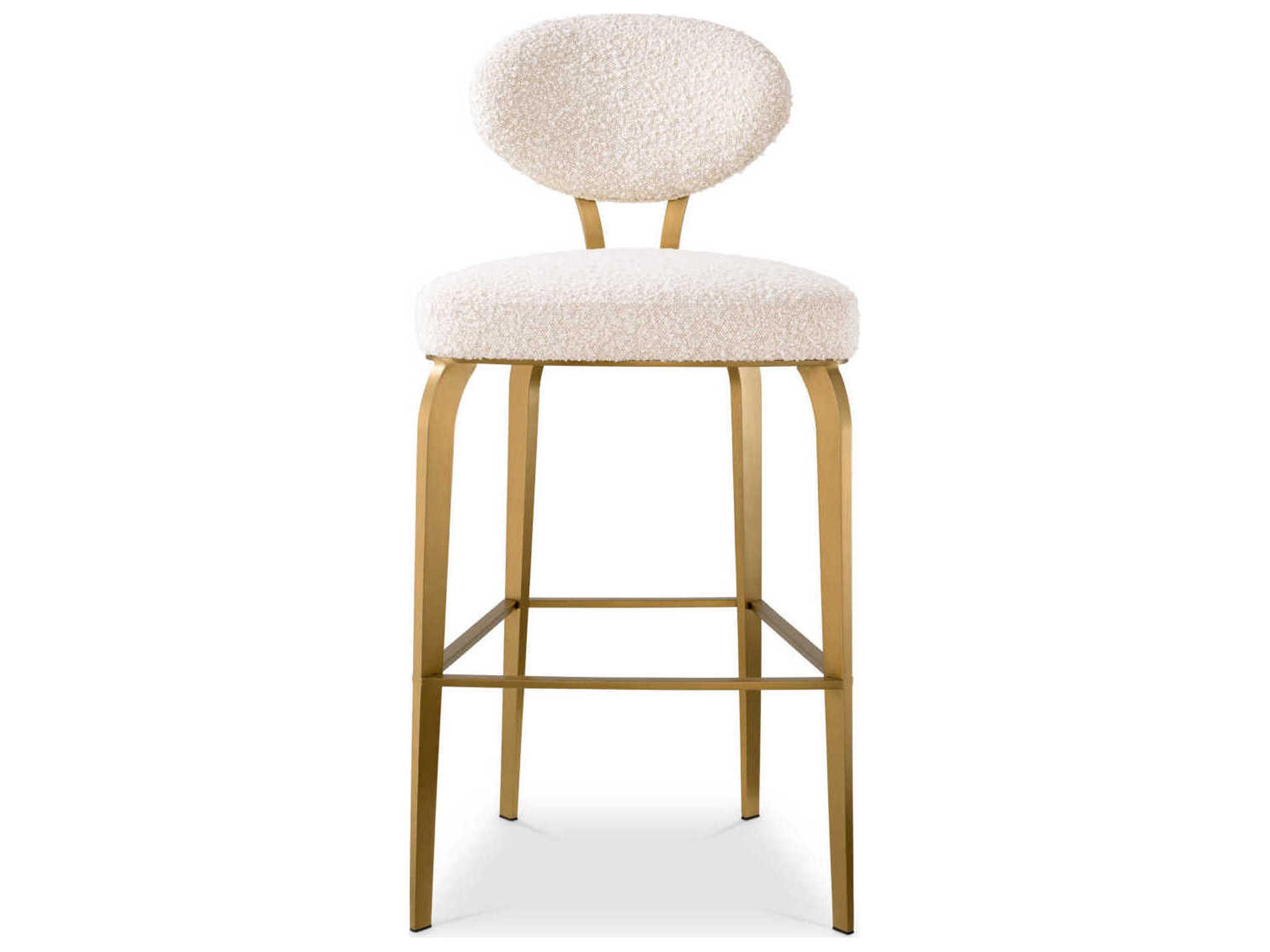 Eichholtz Dorrego Boucle Cream Brushed Brass Upholstered Bar Stool