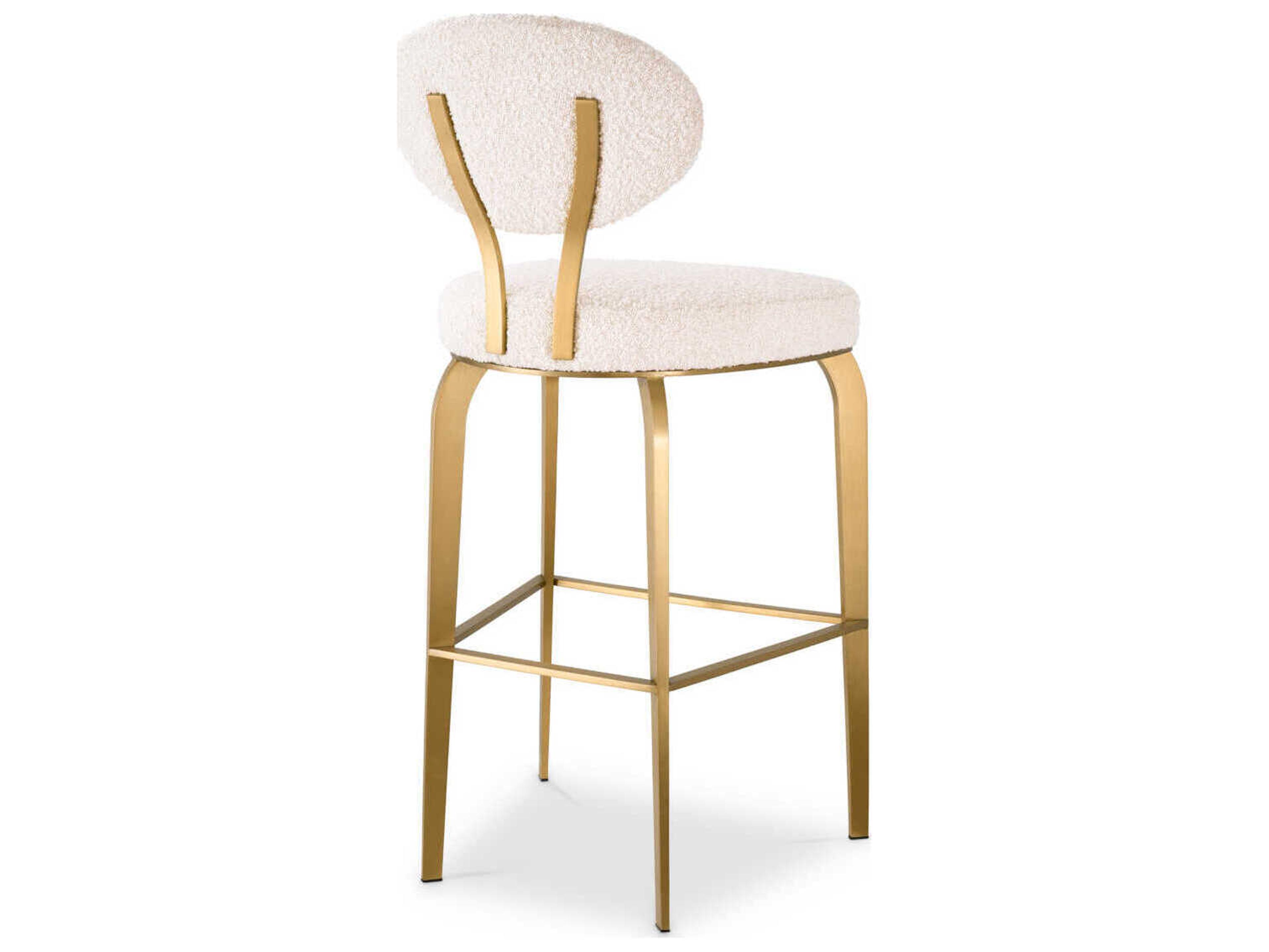 Eichholtz Dorrego Boucle Cream Brushed Brass Upholstered Bar Stool