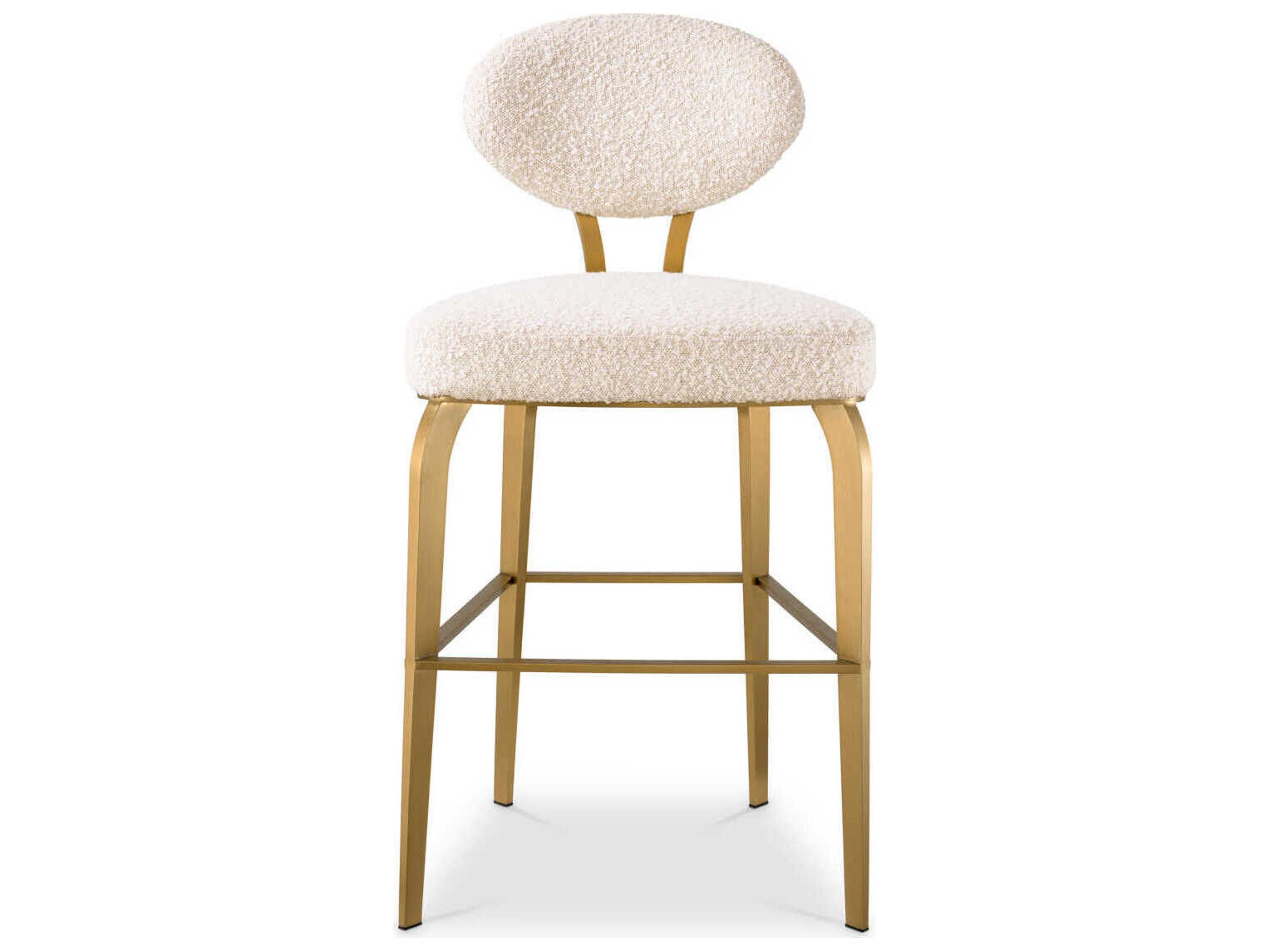 Eichholtz Dorrego Boucle Cream Brushed Brass Upholstered Counter Stool