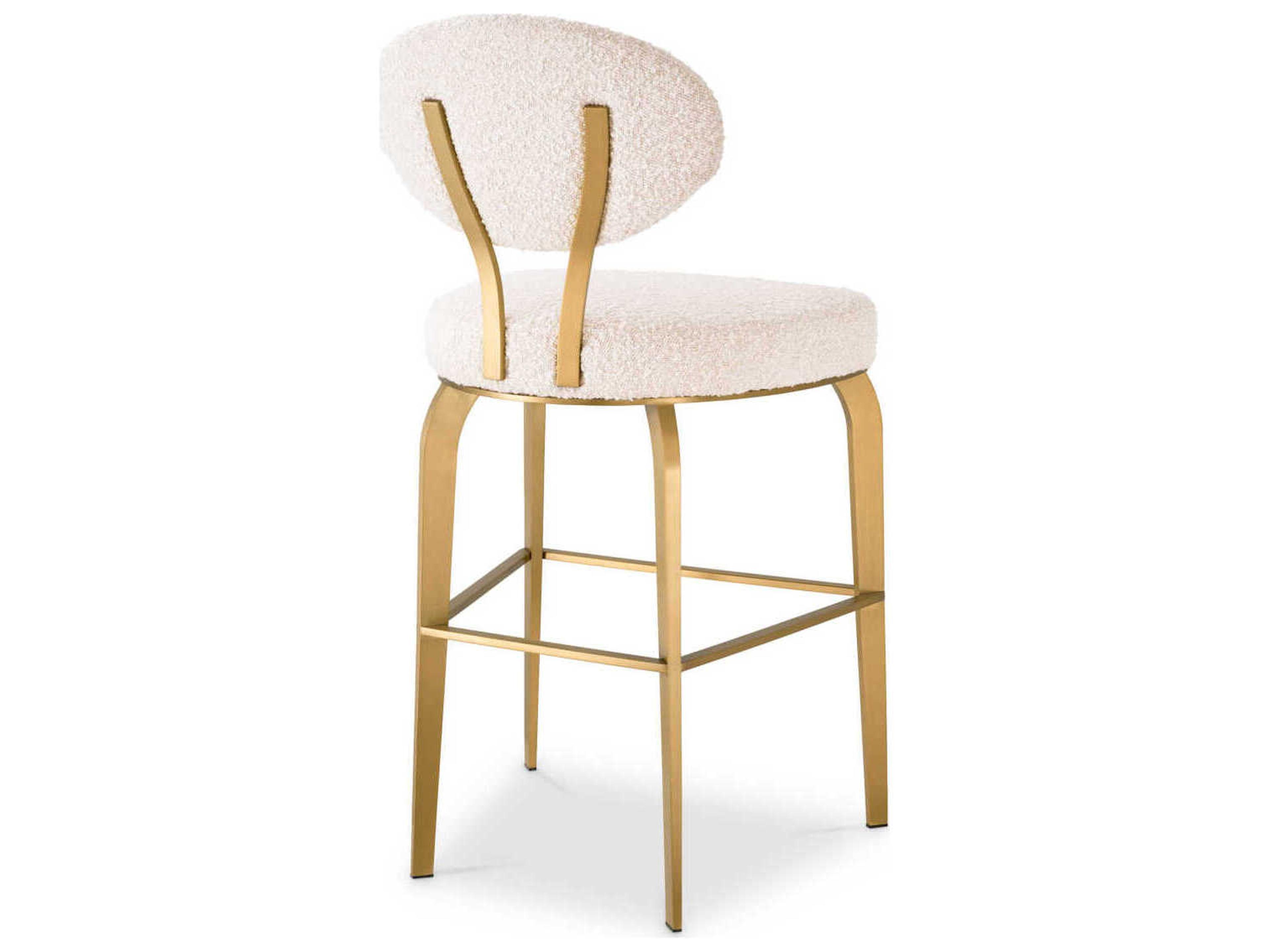 Eichholtz Dorrego Boucle Cream Brushed Brass Upholstered Counter Stool