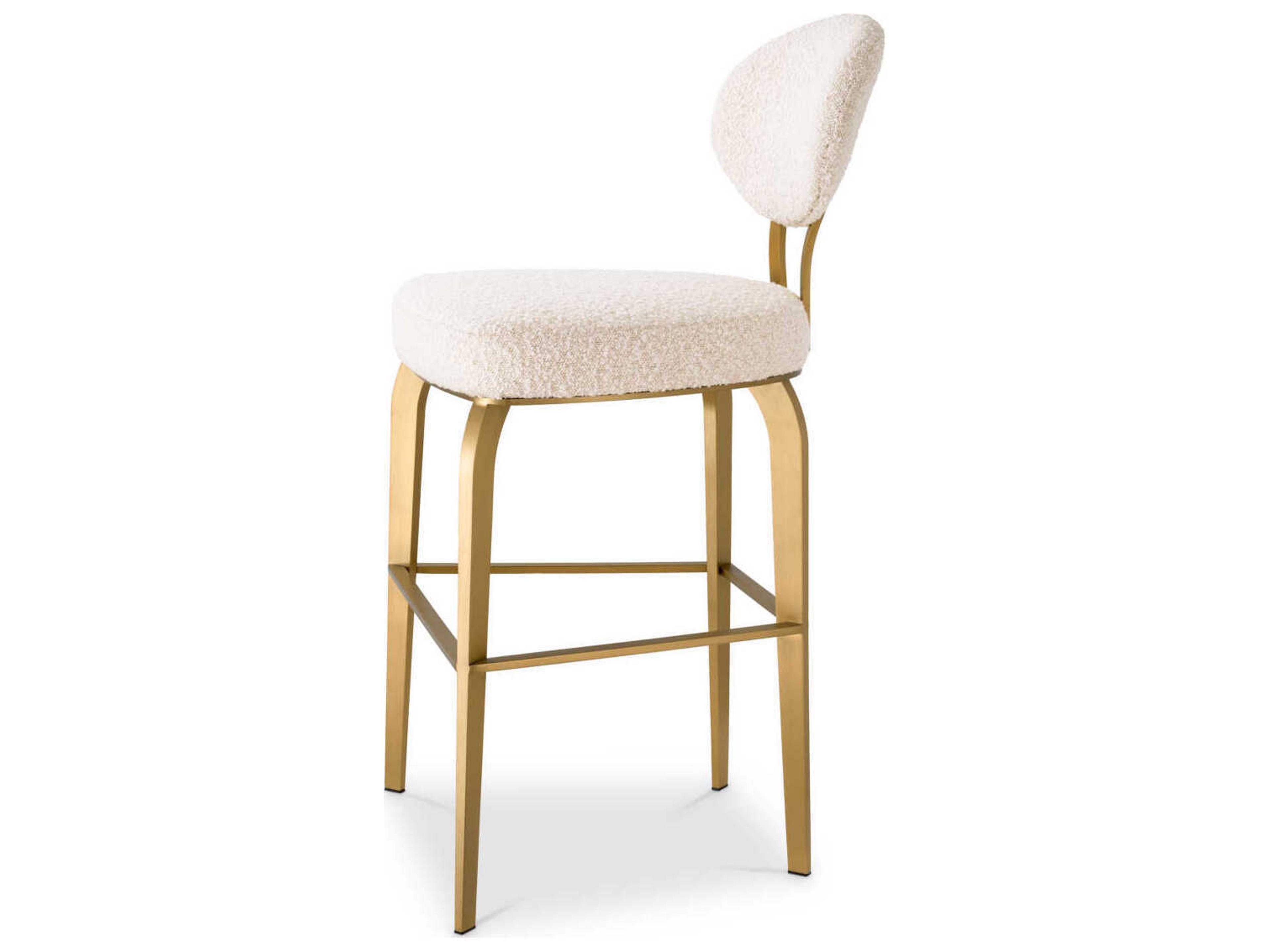 Eichholtz Dorrego Boucle Cream Brushed Brass Upholstered Counter Stool