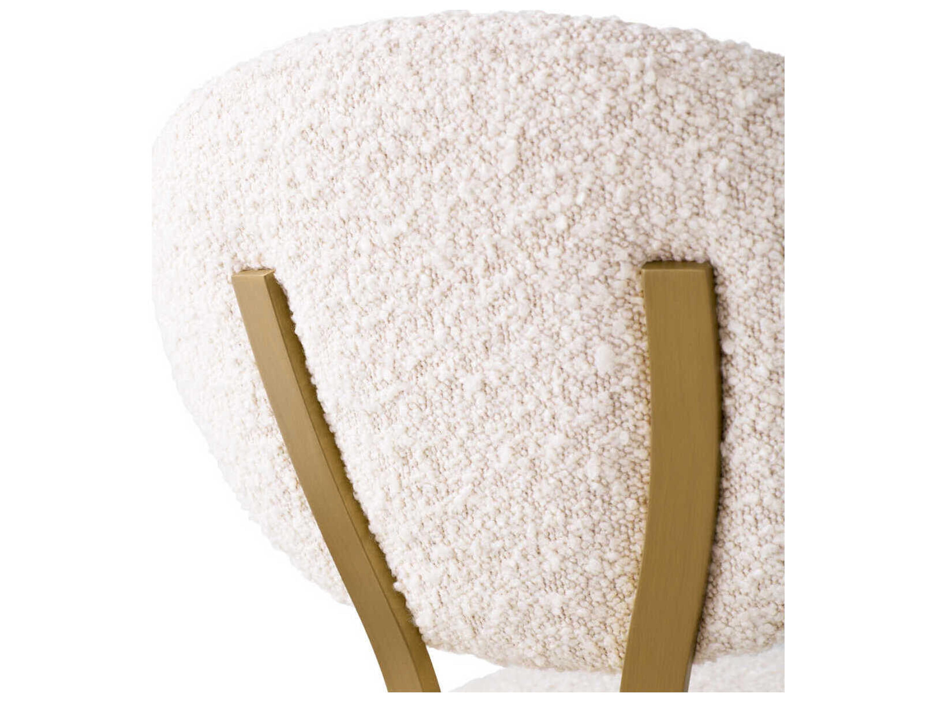 Eichholtz Dorrego Boucle Cream Brushed Brass Upholstered Counter Stool