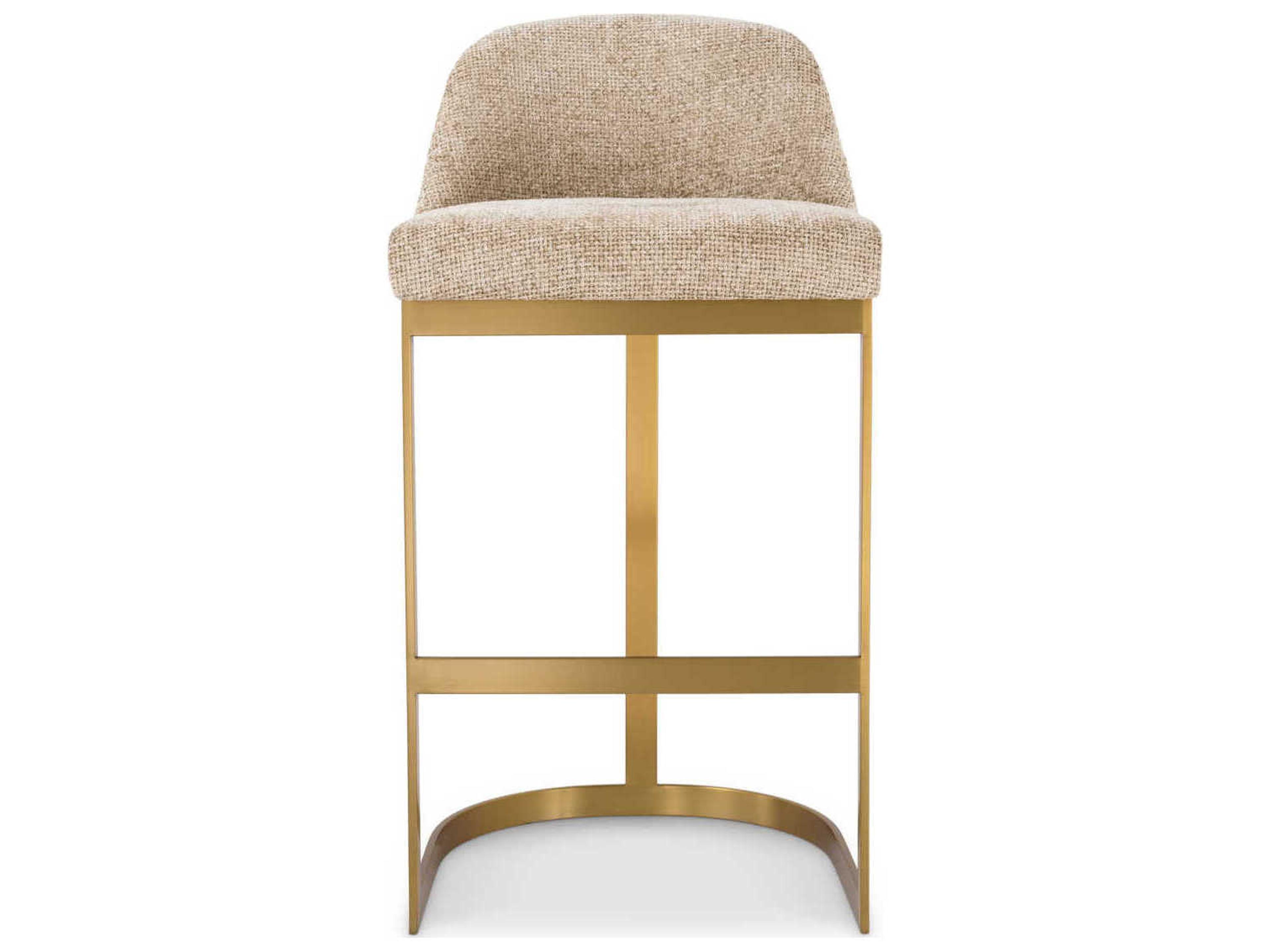 Eichholtz Condos Lyssa Sand Brushed Brass Upholstered Bar Stool