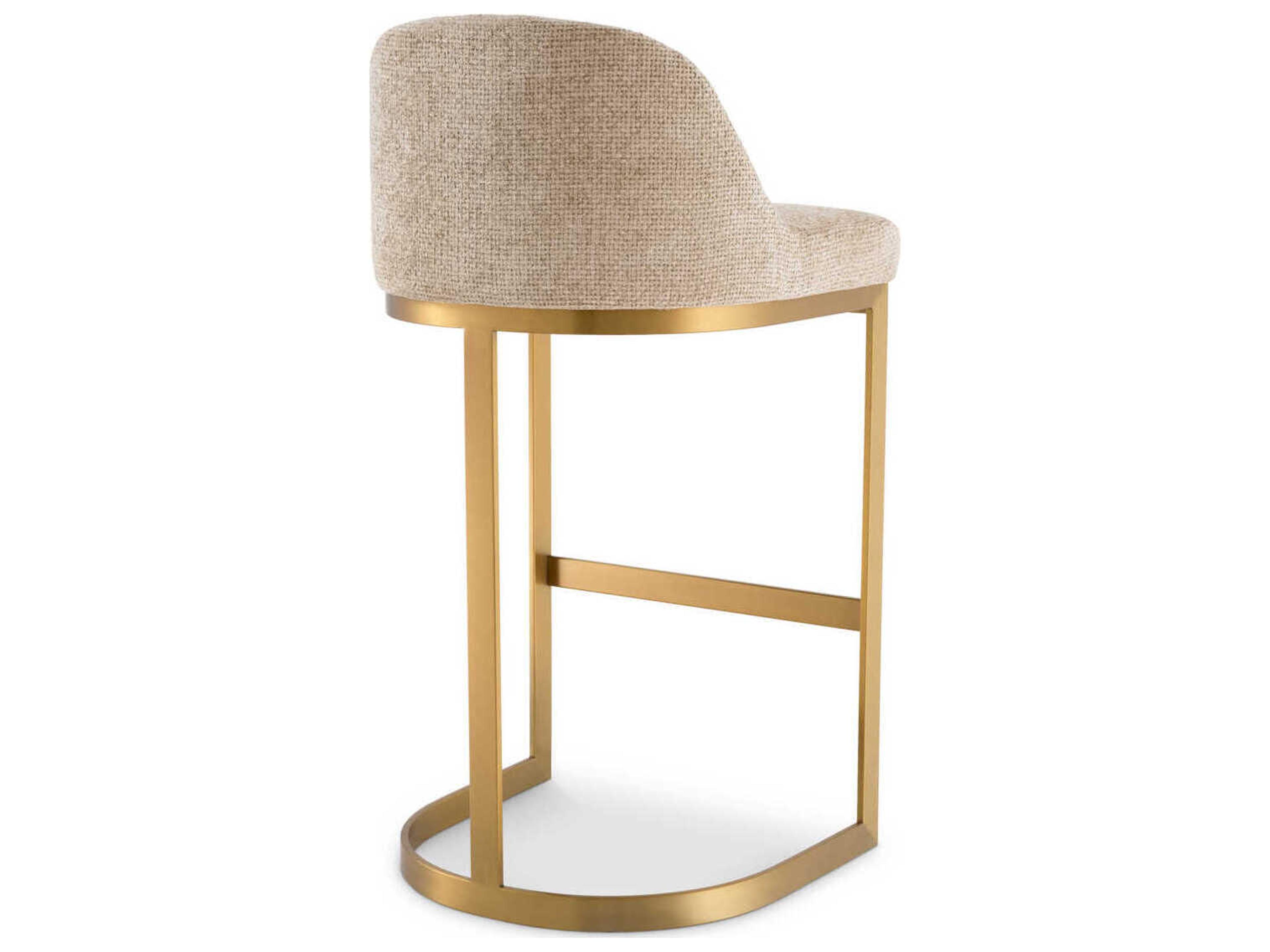 Eichholtz Condos Lyssa Sand Brushed Brass Upholstered Bar Stool