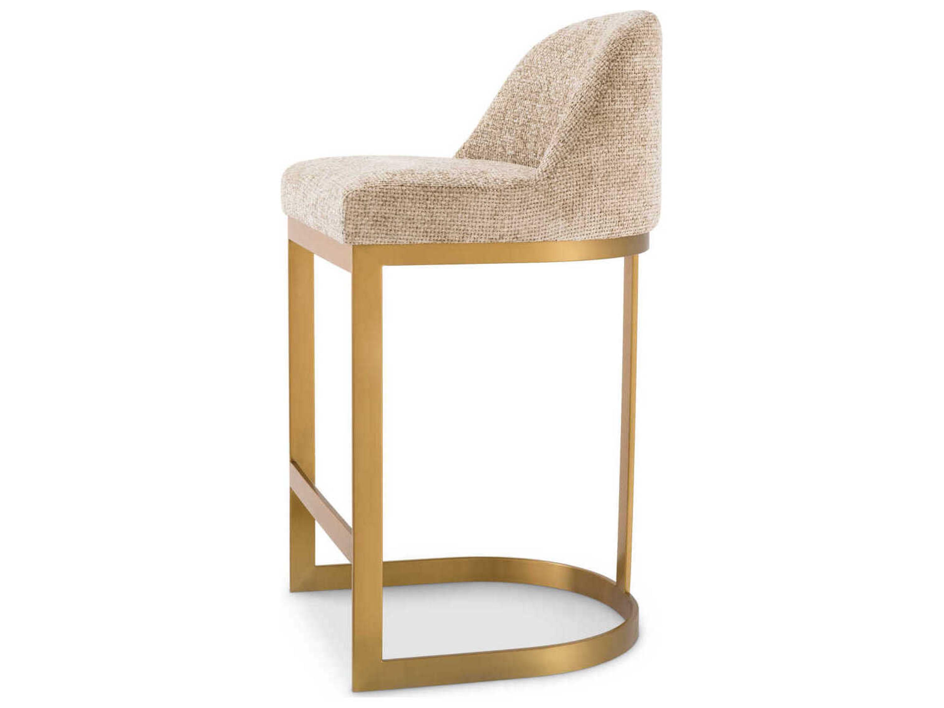 Eichholtz Condos Lyssa Sand Brushed Brass Upholstered Counter Stool