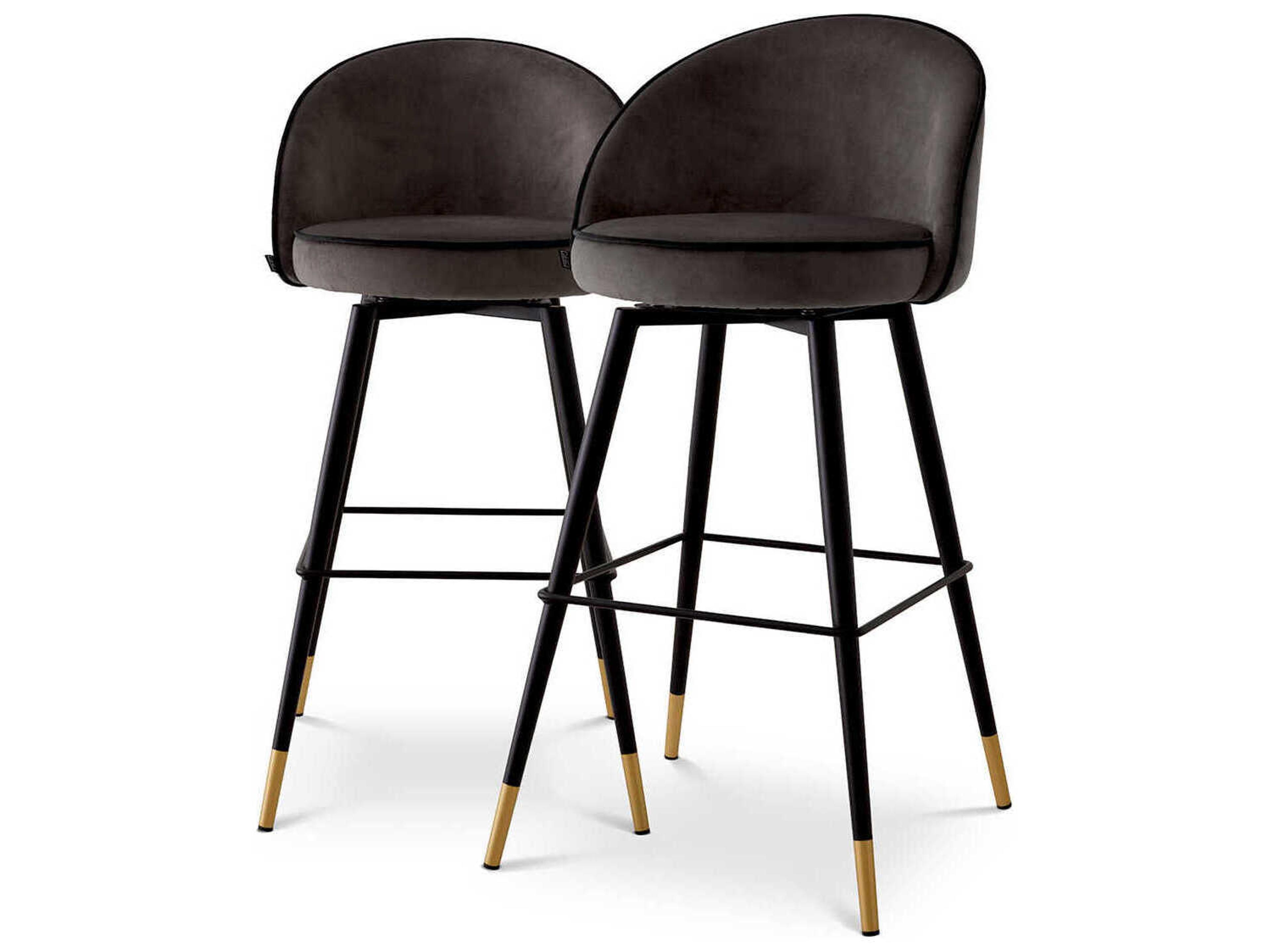 Eichholtz Cooper Velvet Upholstered Swivel Bar Stool Set of 2
