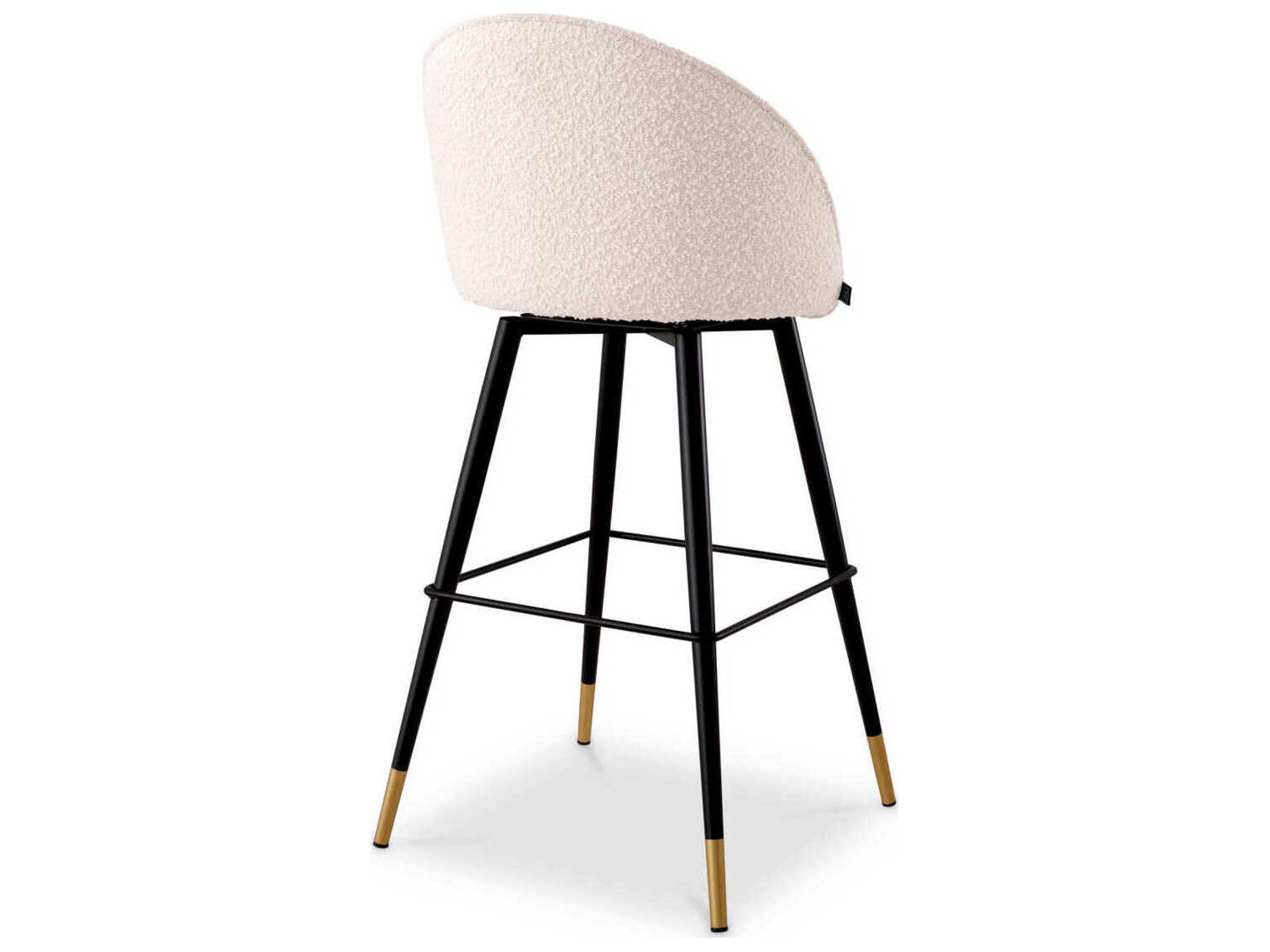 Eichholtz Cooper Boucle Cream Piping Upholstered Swivel Bar Stool Set of 2