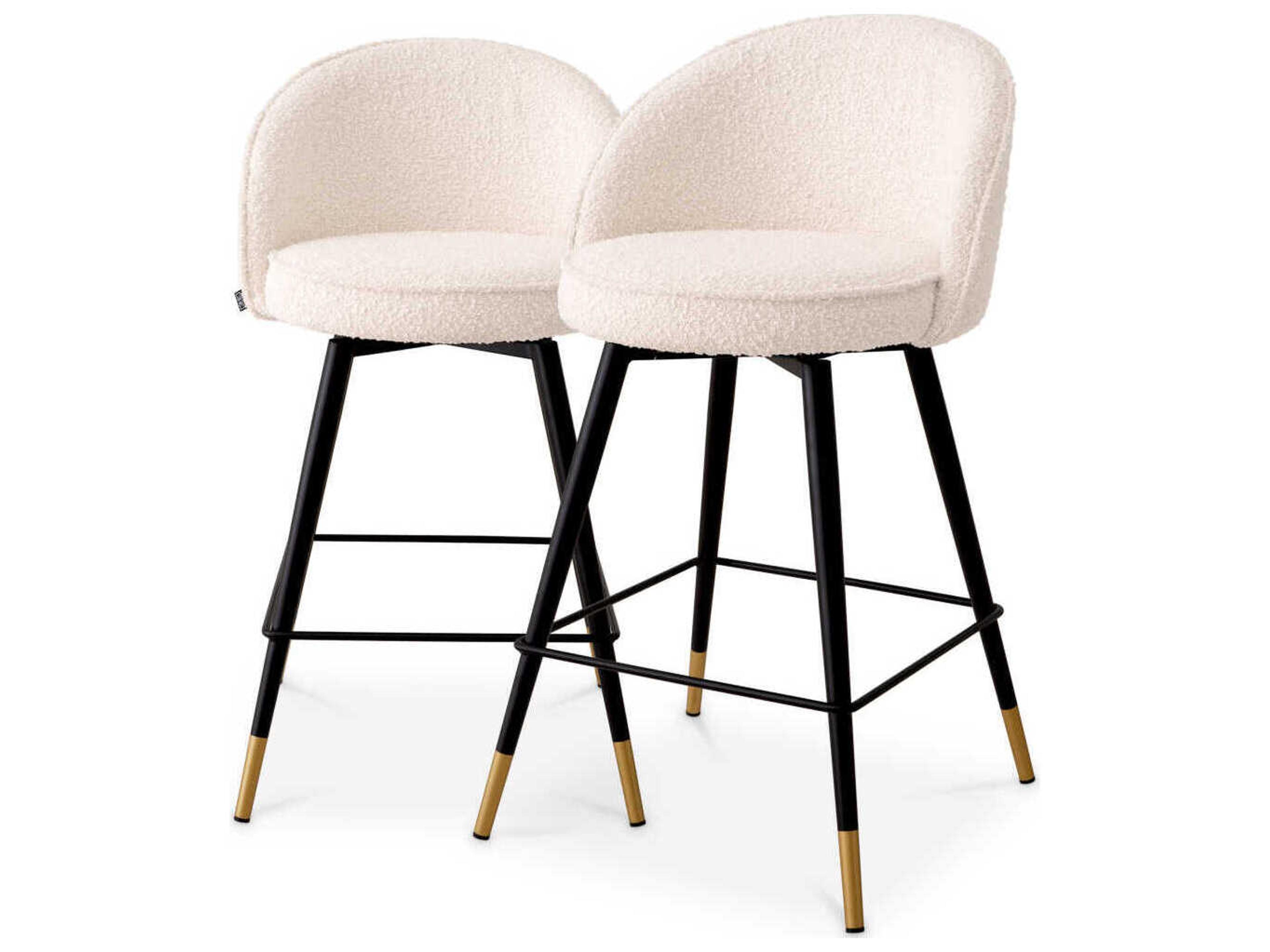Eichholtz Cooper Boucle Cream Piping Upholstered Swivel Counter Stool Set of 2