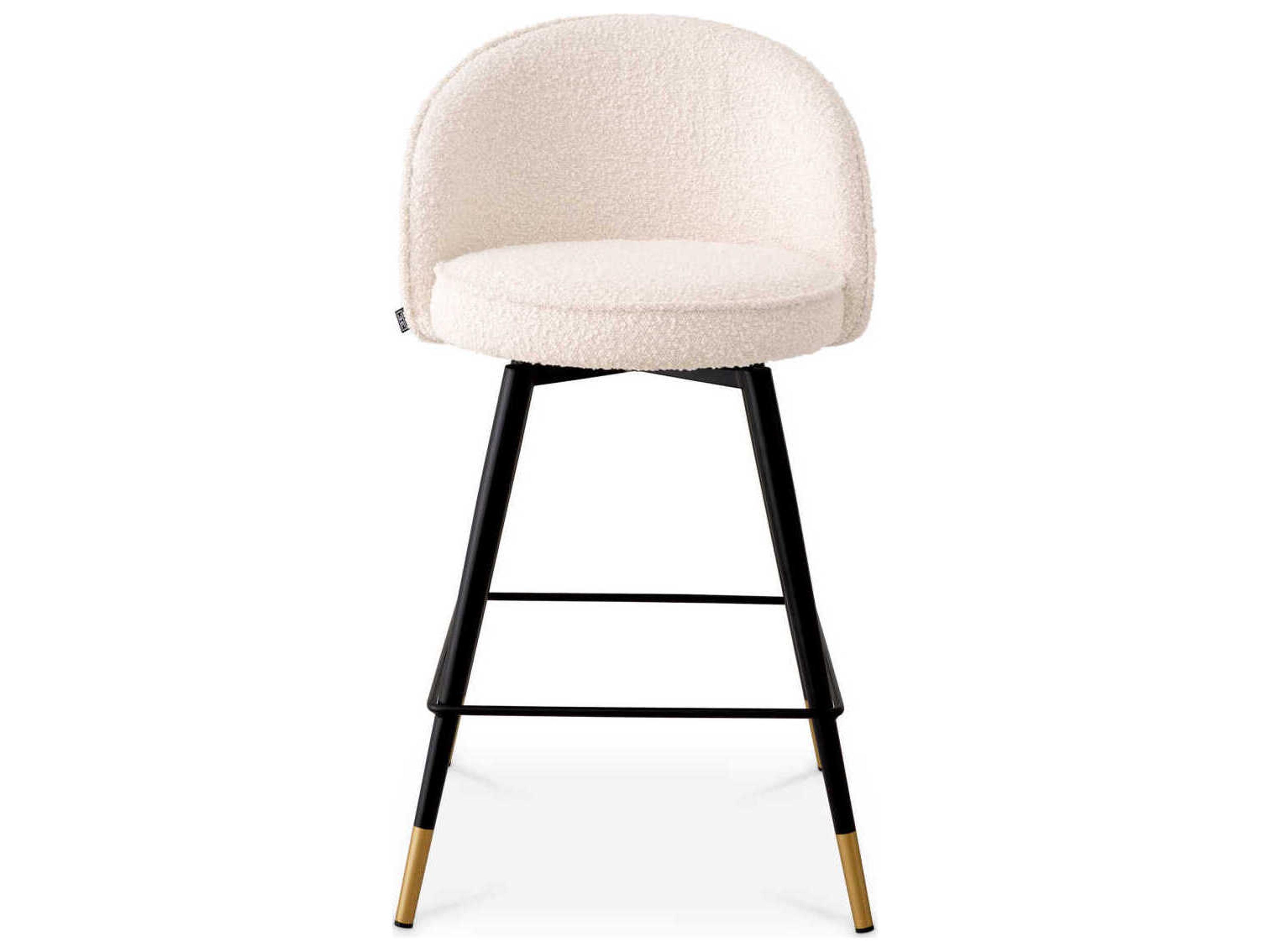 Eichholtz Cooper Boucle Cream Piping Upholstered Swivel Counter Stool Set of 2