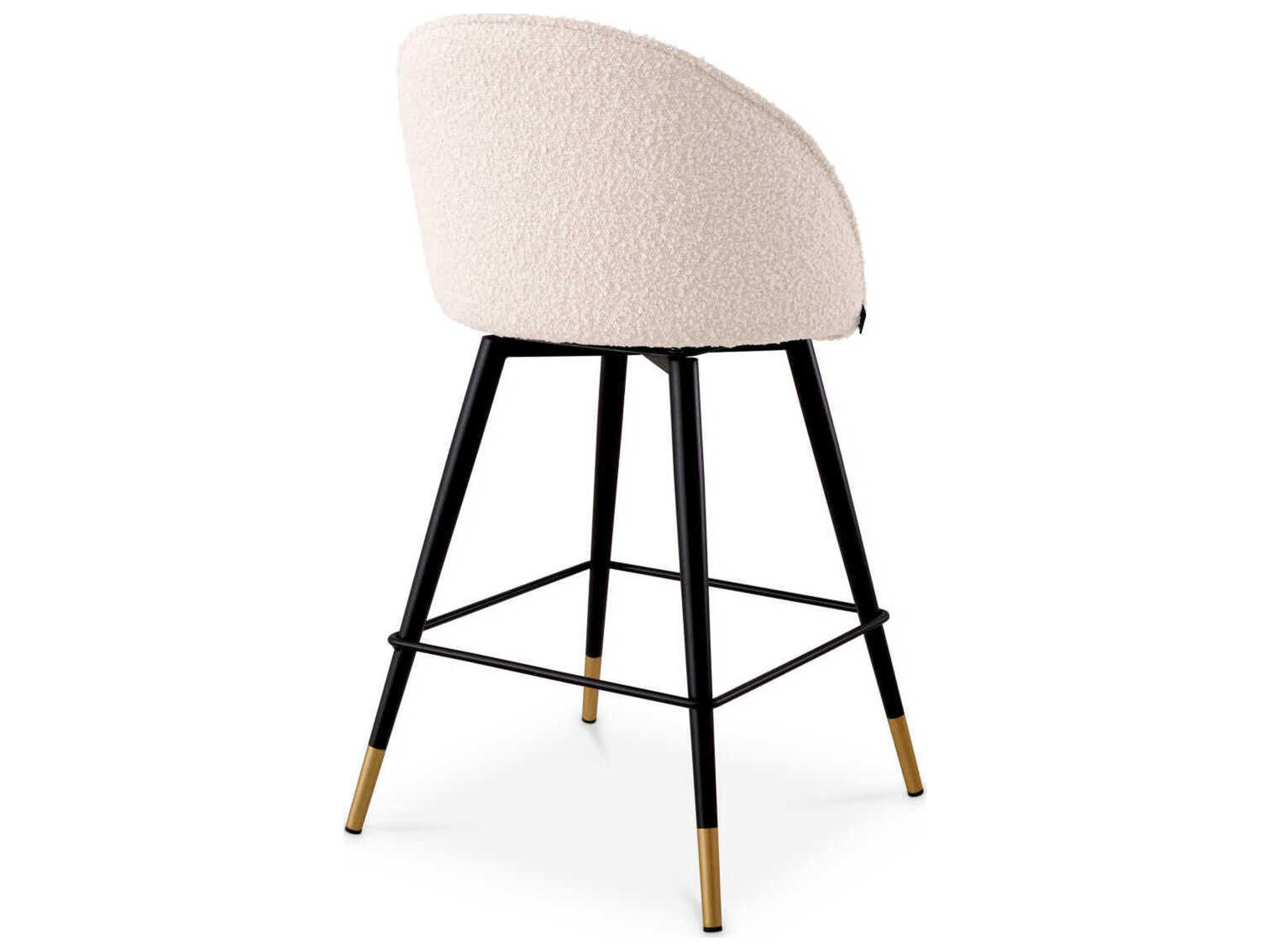 Eichholtz Cooper Boucle Cream Piping Upholstered Swivel Counter Stool Set of 2