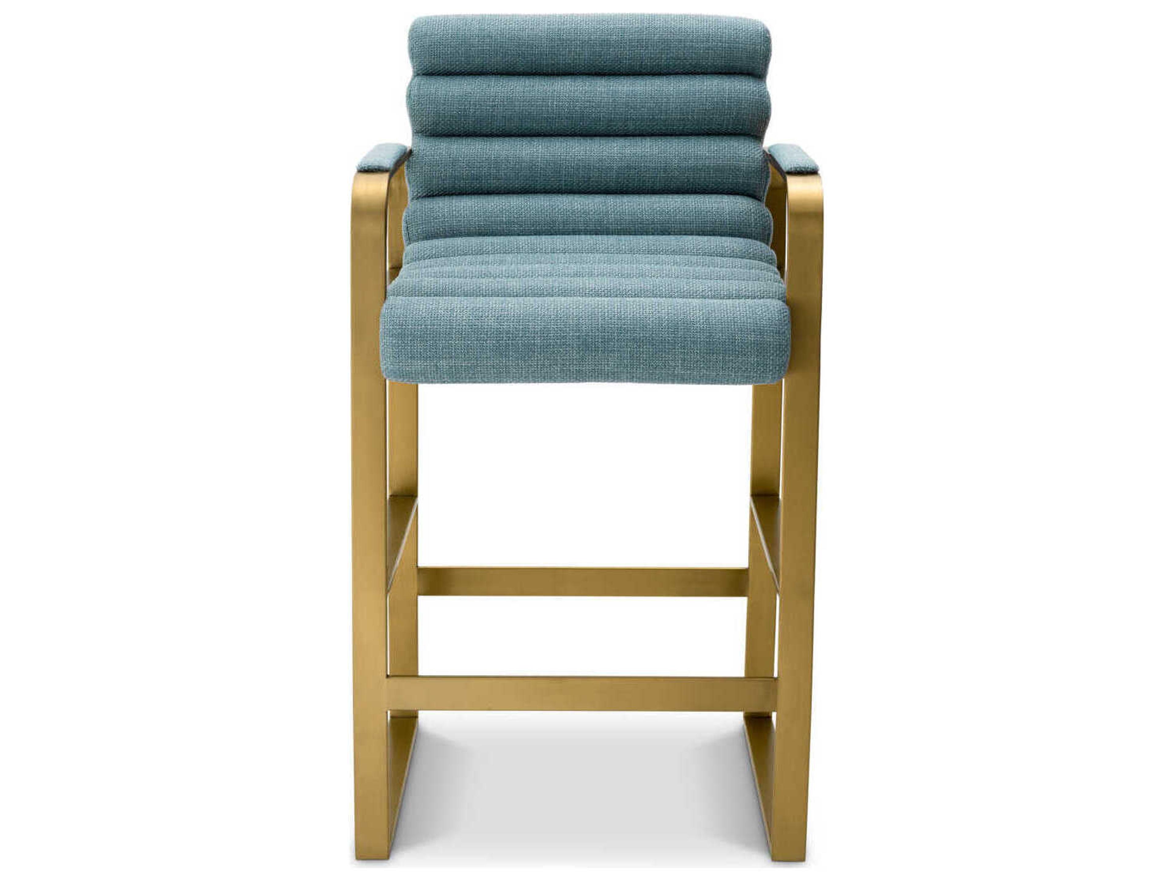 Eichholtz Olsen Brushed Brass Scalea Blue Upholstered Counter Stool